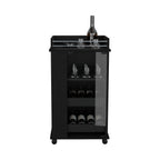 Lansing Bar Cart With Glass Door, 2-Side Shelves And Casters, Black