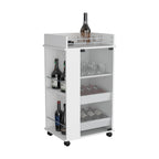 Lansing Bar Cart With Glass Door, 2-Side Shelves And Casters, White