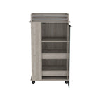 Lansing Bar Cart With Glass Door, 2-Side Shelves And Casters, Light Gray