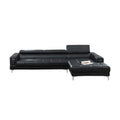 Bonded Leather Sectional Sofa with Adjustable Headrest in Black(D0102H716BT)
