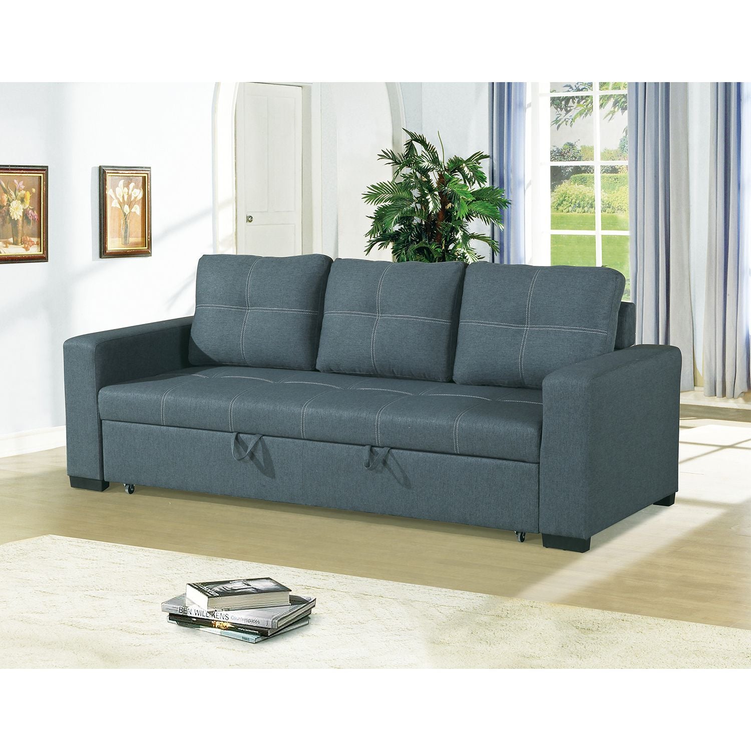 3 Seats Polyfiber convertible Sleeper Sofa, Blue grey(D0102H716Q6)