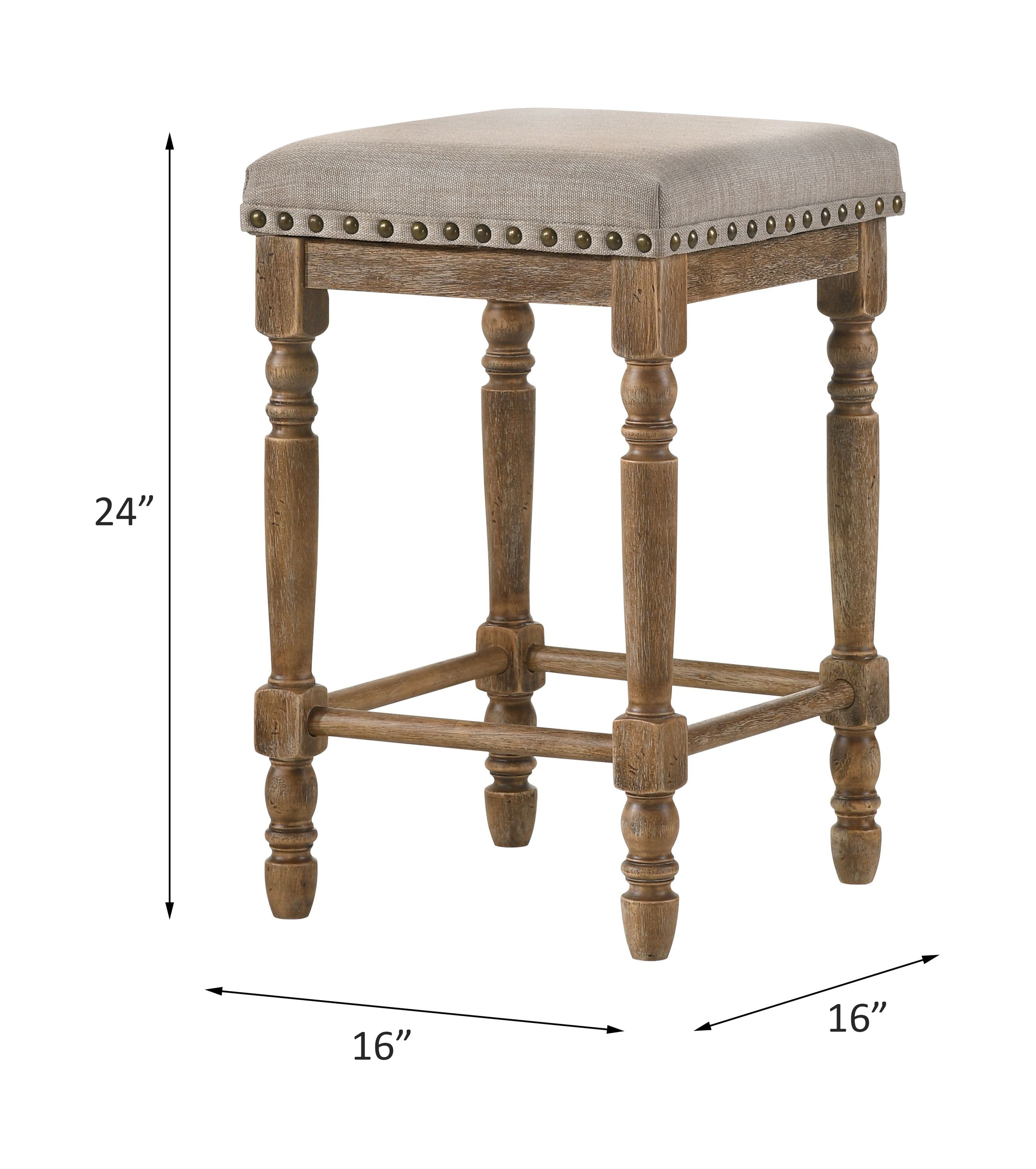 AcME Farsiris counter Height Stool, Beige Fabric & Weathered Oak Finish 77177(D0102H7B0KX)