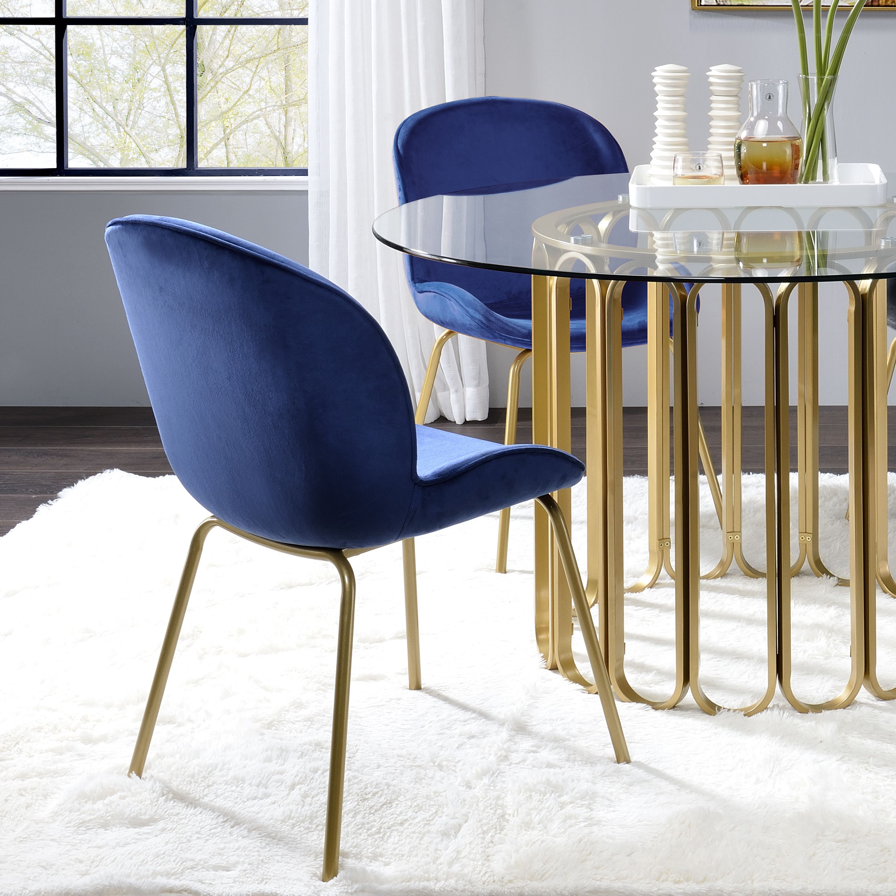 Acme Chuchip Velvet Upholstered Side Chair in Blue and Gold