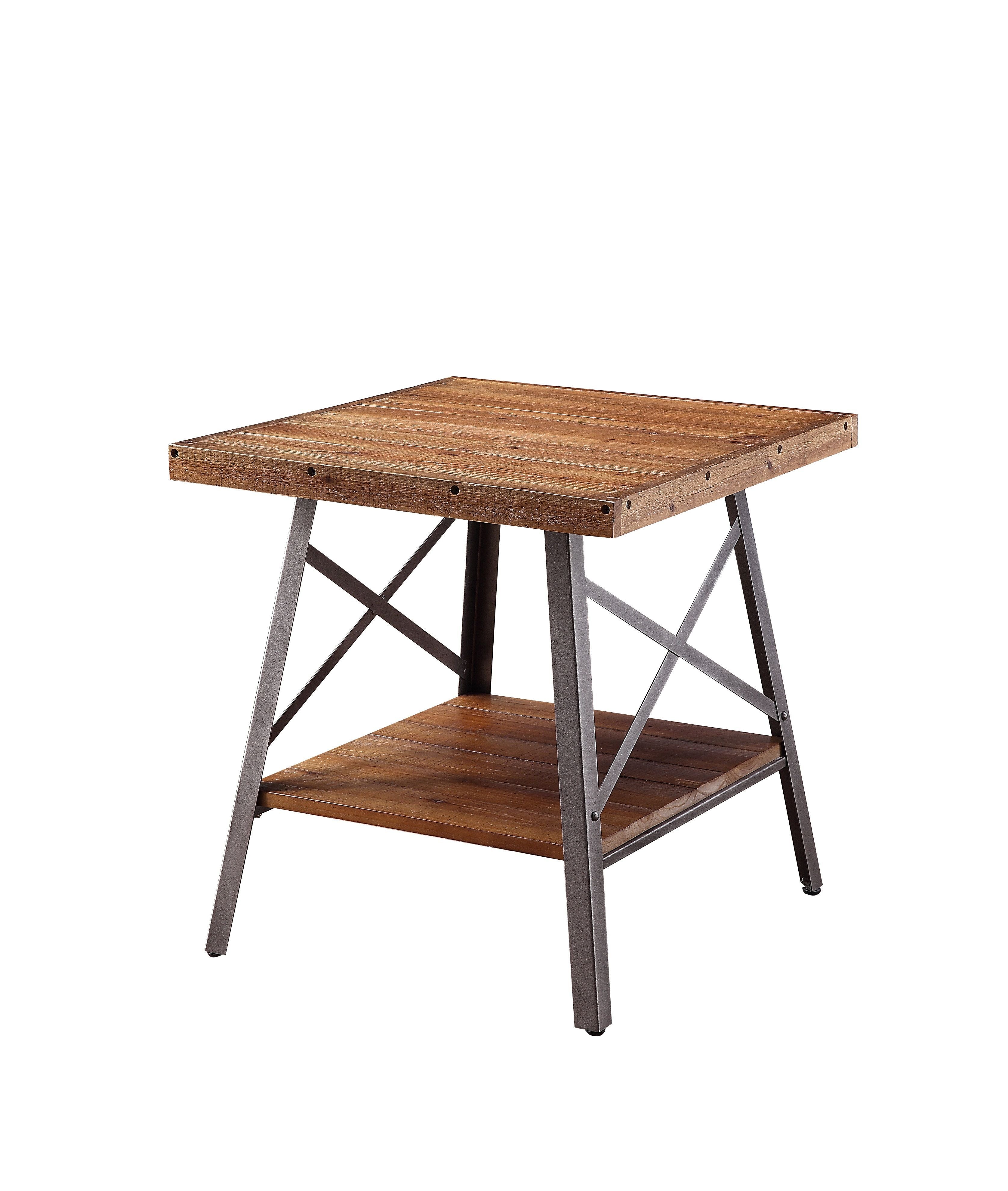 Acme Ikram 2 Pieces Wooden End Table with Shelf in Weathered Oak and Sandy Black