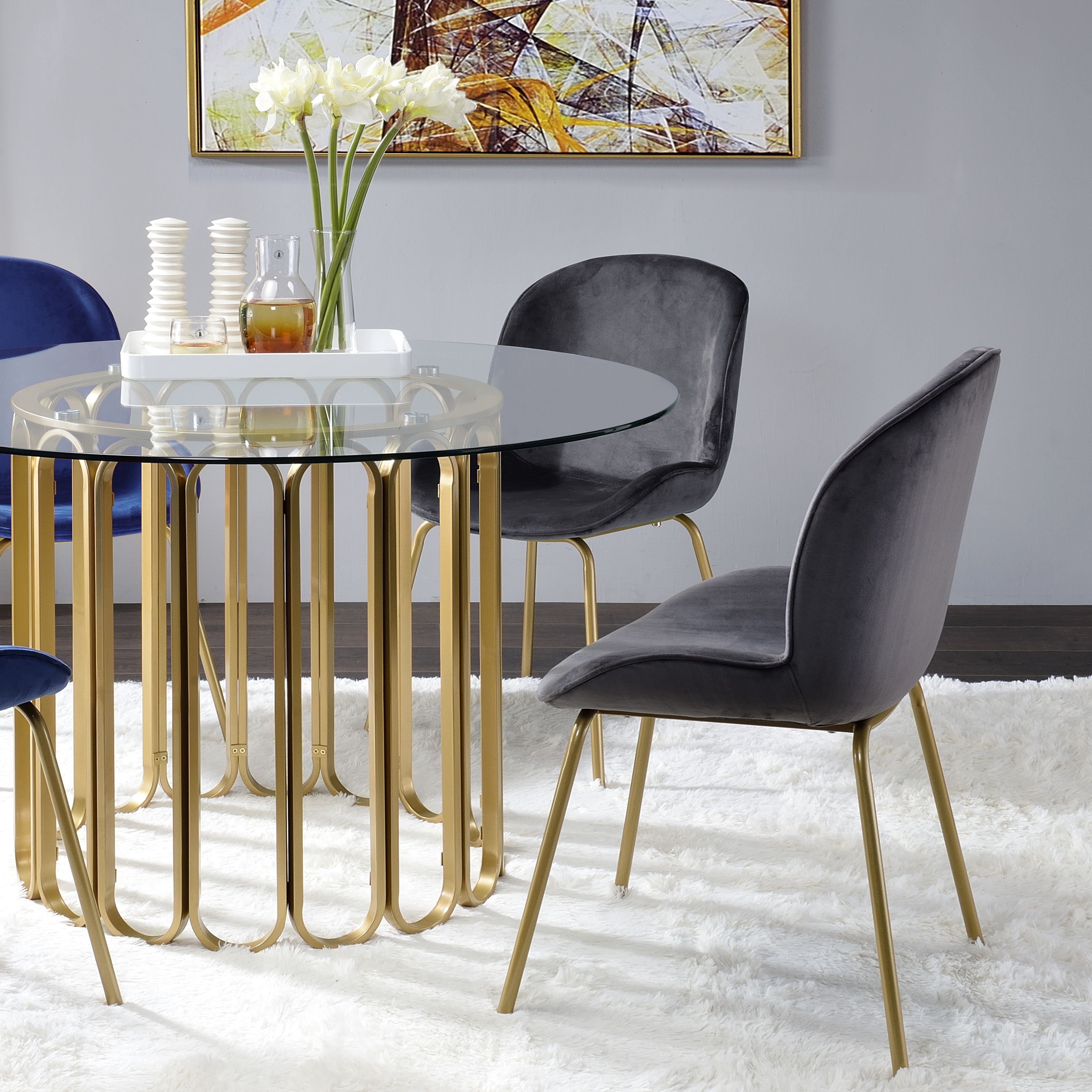 Acme Chuchip Side Chair in Gray Velvet and Gold