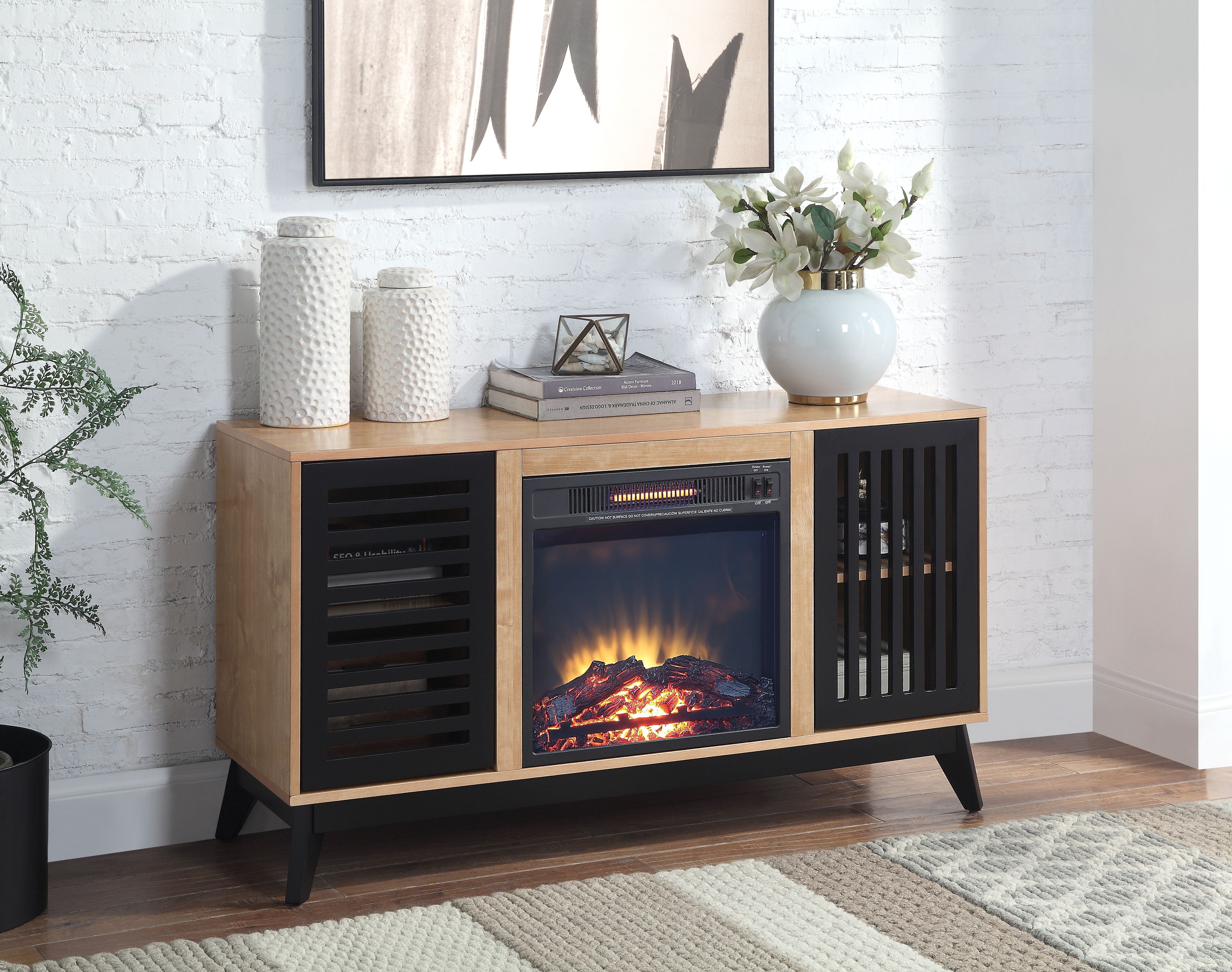 Acme Gamaliel 2-Door Wooden Fireplace In Oak And Espresso