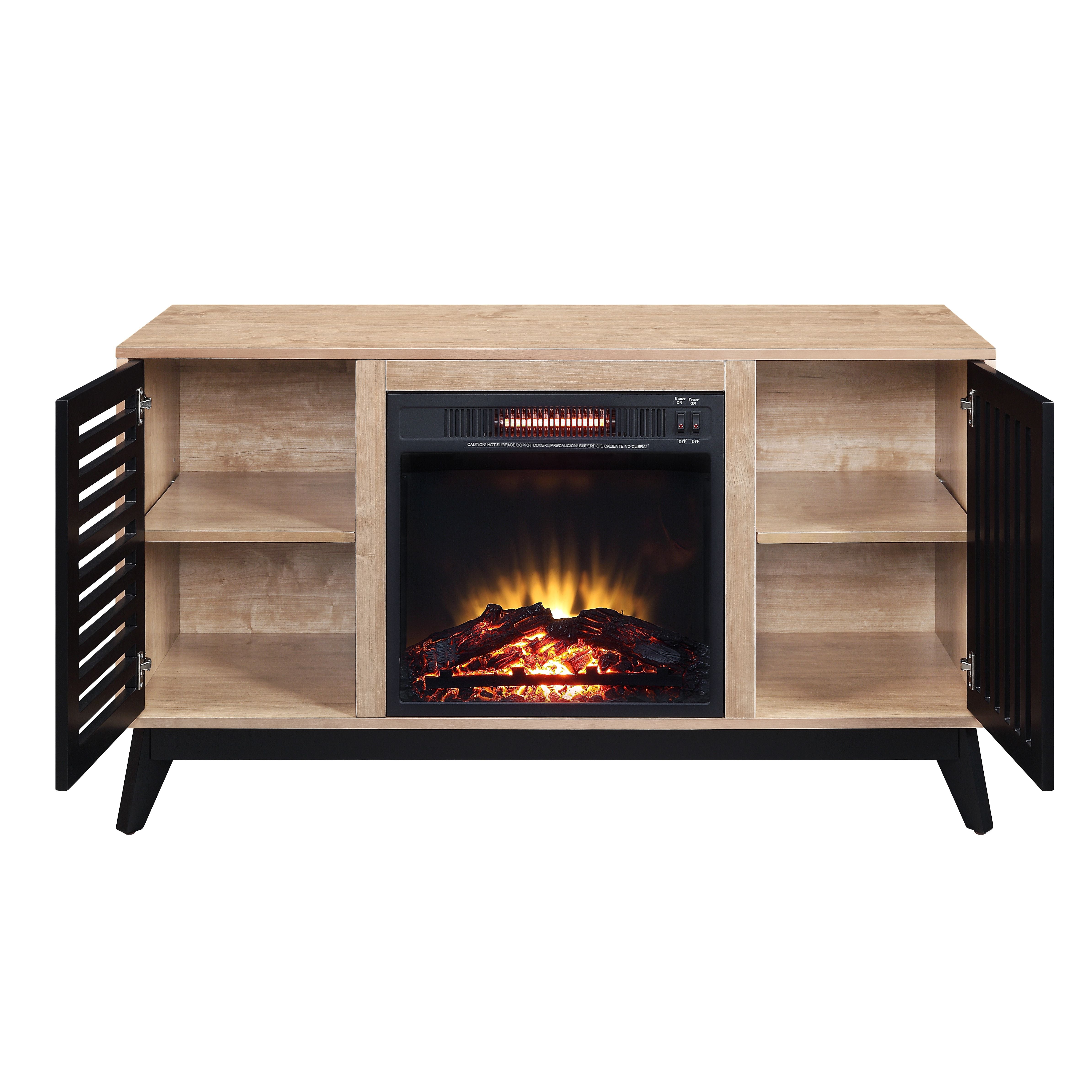 Acme Gamaliel 2-Door Wooden Fireplace In Oak And Espresso