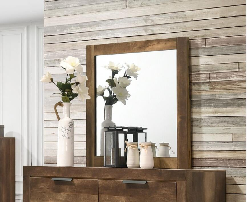 Acme Morales Square Dresser Mirror With Wooden Frame In Rustic Oak