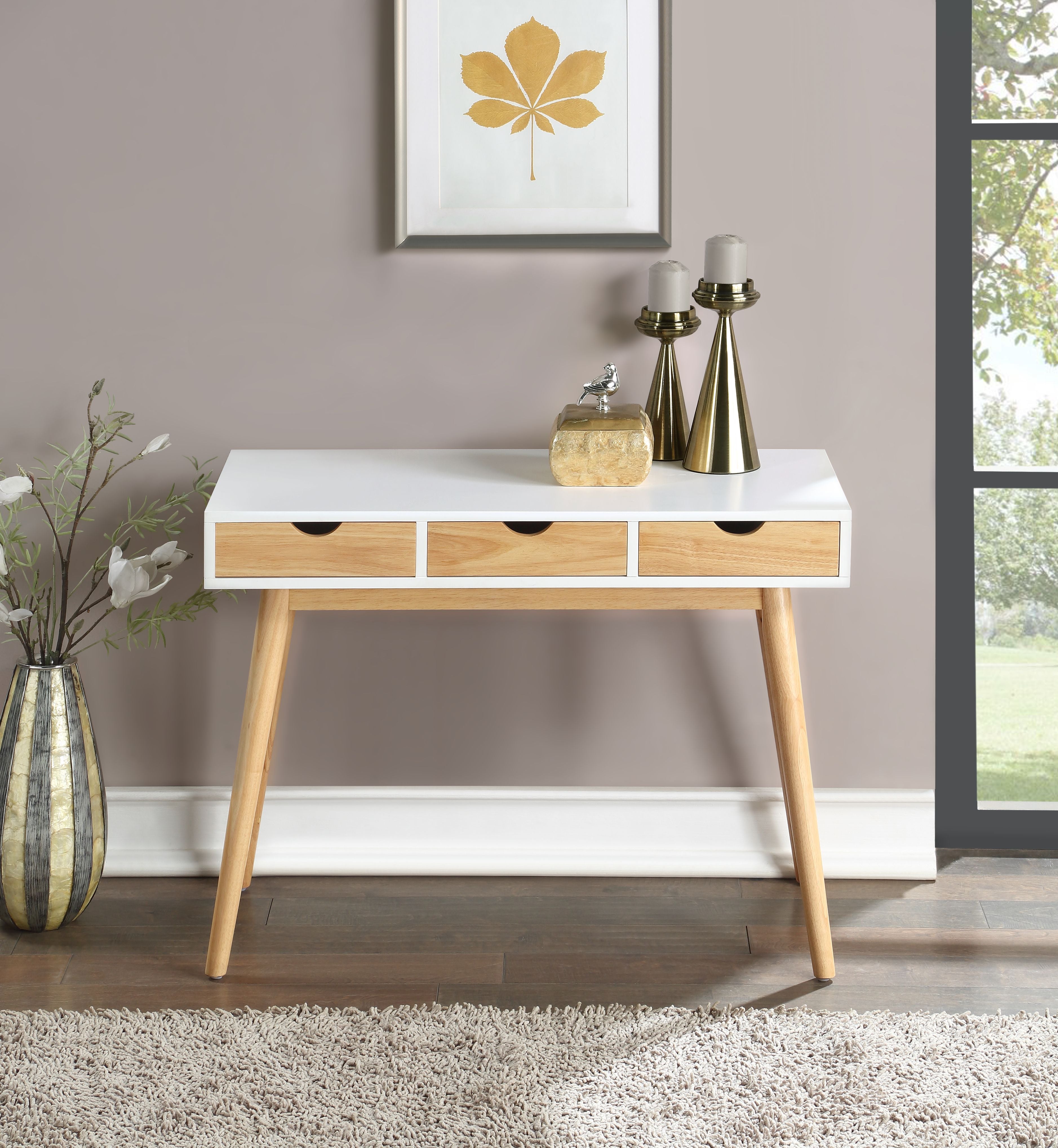 Burton 3 Drawer Desk In WhiteNatural(D0102H7c2cJ)