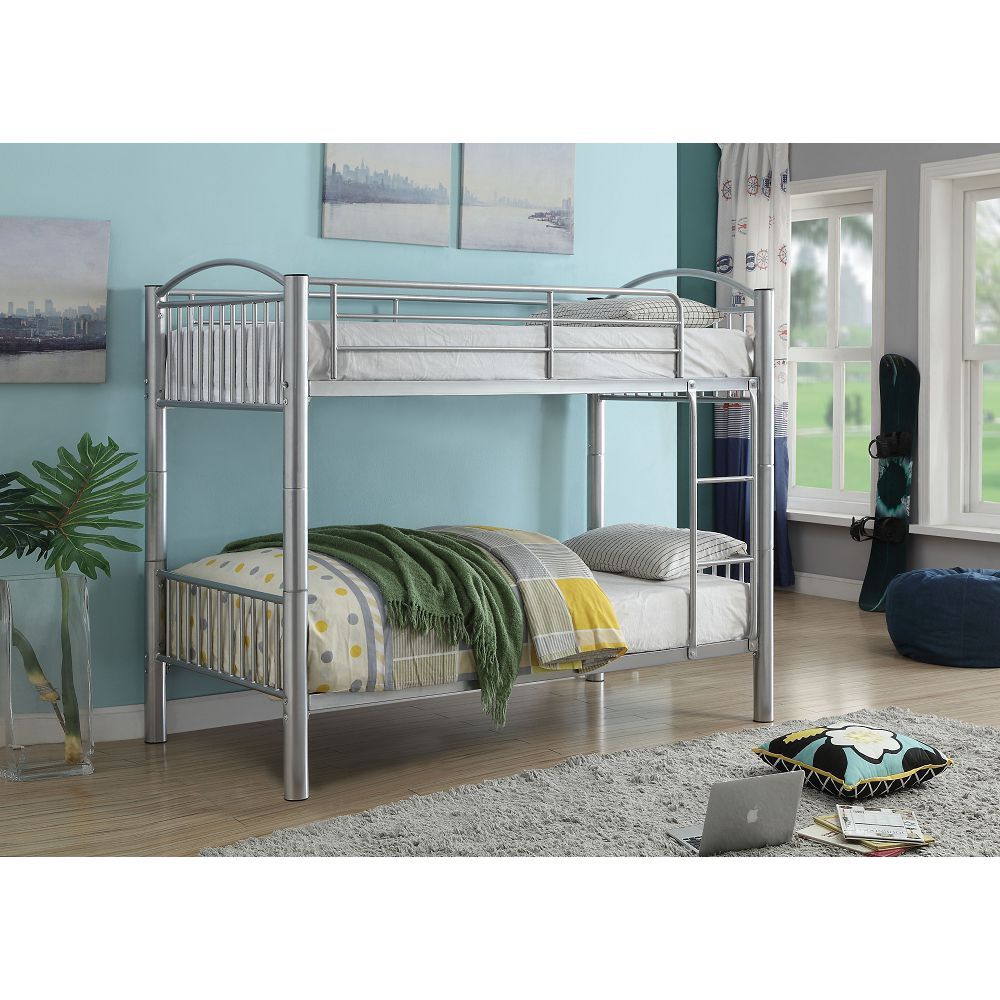 cayelynn Bunk Bed (TwinTwin) in Silver 37385SI(D0102H7c2DX)