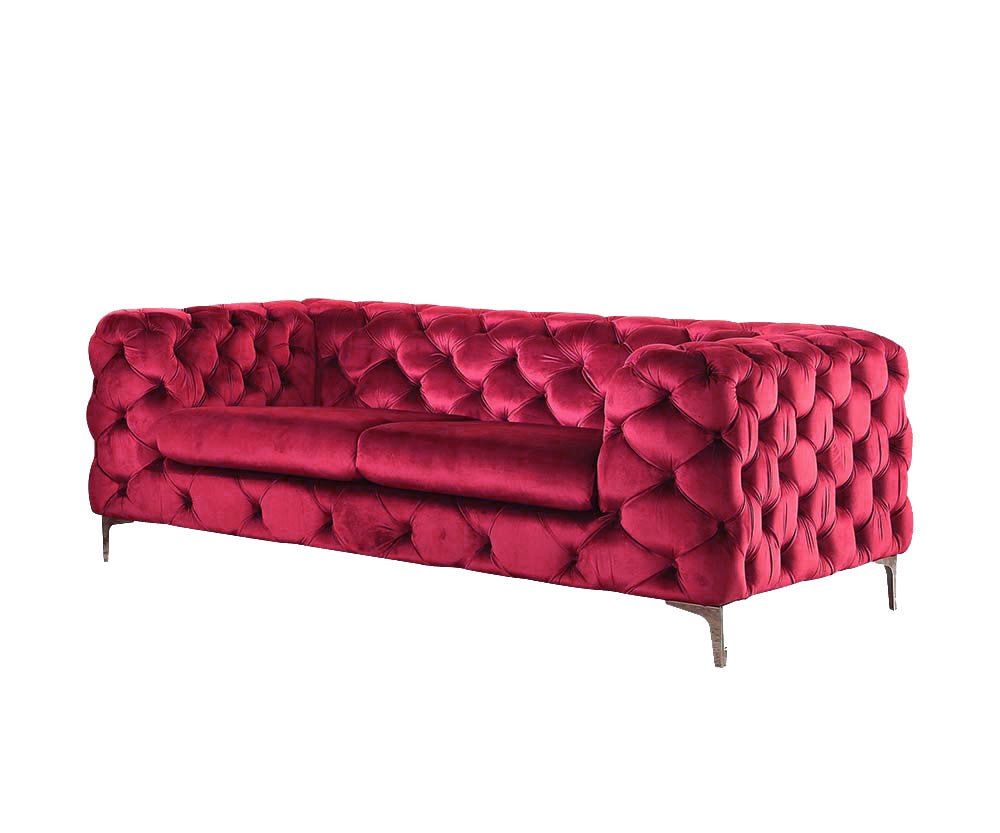 Acme Adam Velvet Tufted Upholstered Tuxedo Loveseat in Red