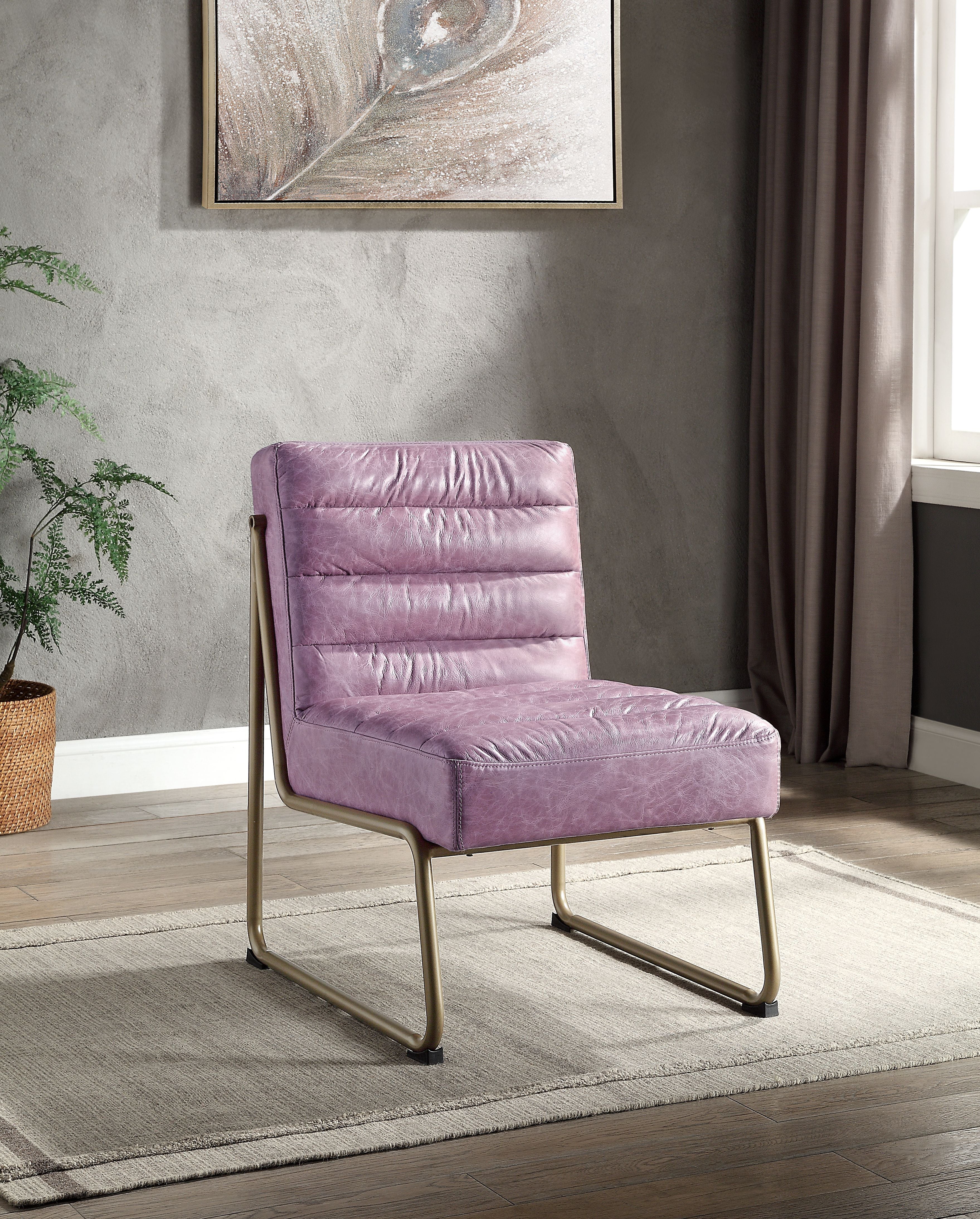Acme Loria Tufted Upholstery Accent Chair in Wisteria Top Grain Leather