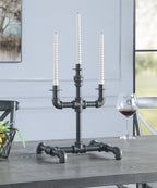 Acme Brantley Pipe Design Candleholder With Metal Frame In Sandy Gray