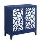 Acme Einstein Wooden Rectangular Console Table with 2 Mirrored Doors in Blue