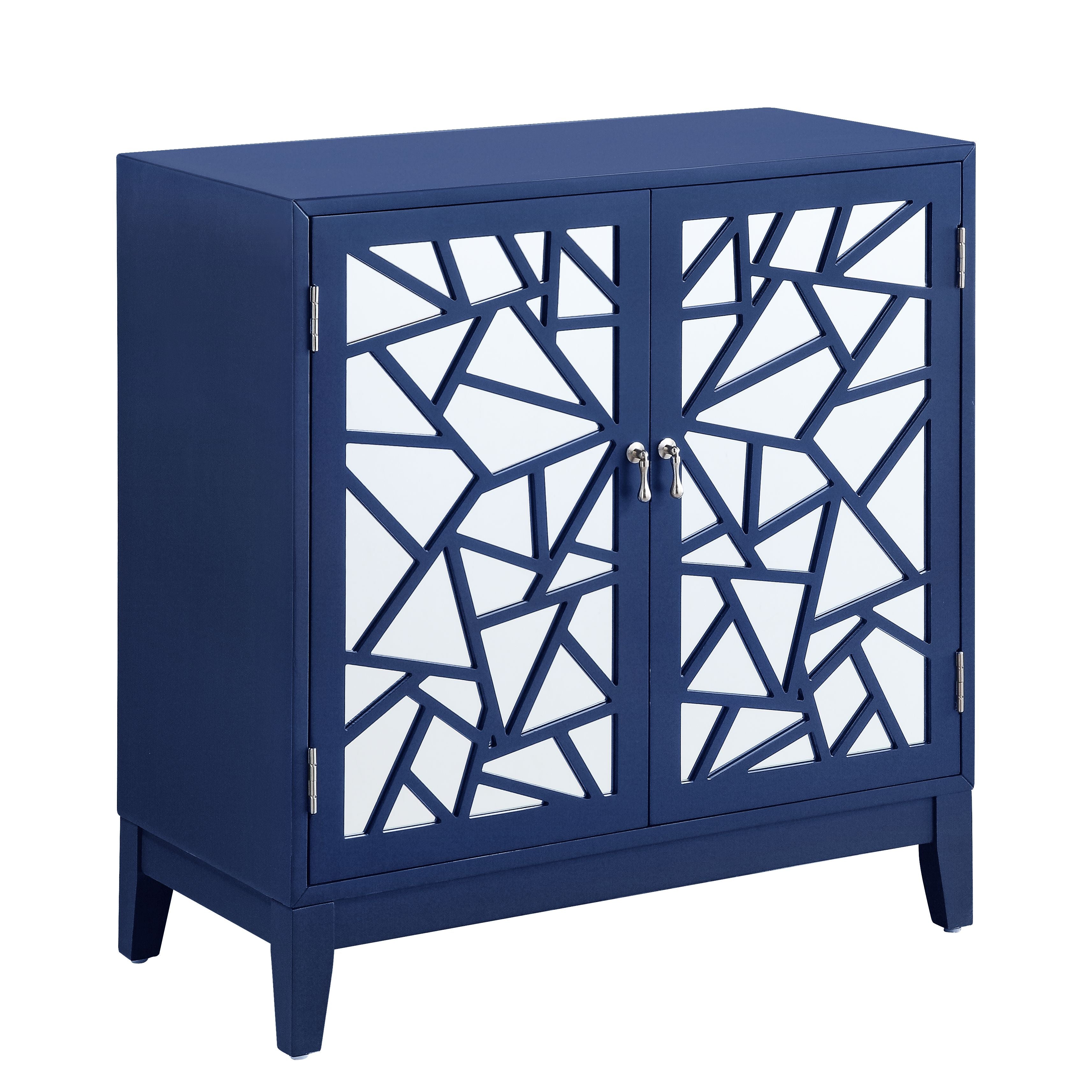 Acme Einstein Wooden Rectangular Console Table with 2 Mirrored Doors in Blue