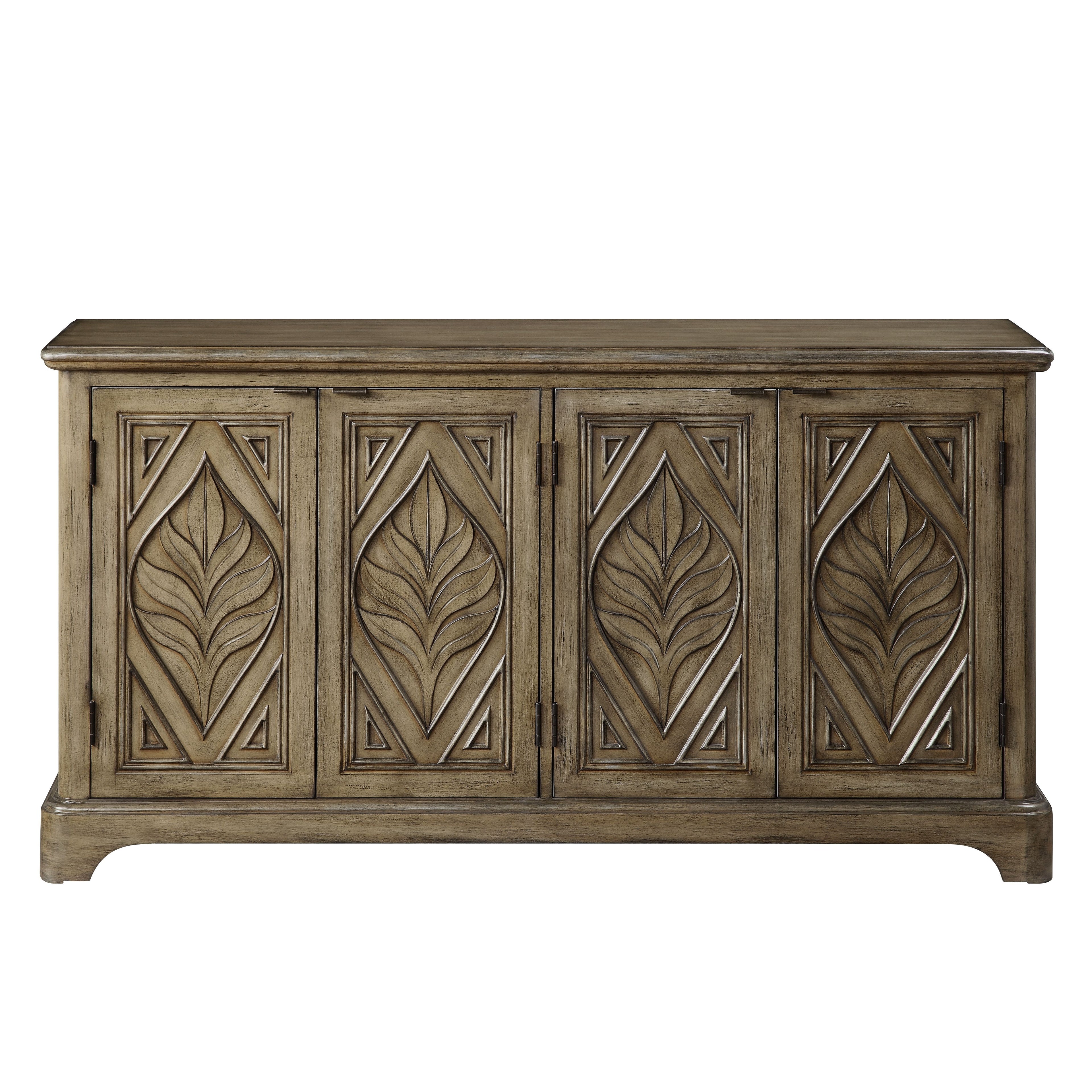 Acme Magdi Wooden Console Table with 4 Mirrored Doors in Antique Gray