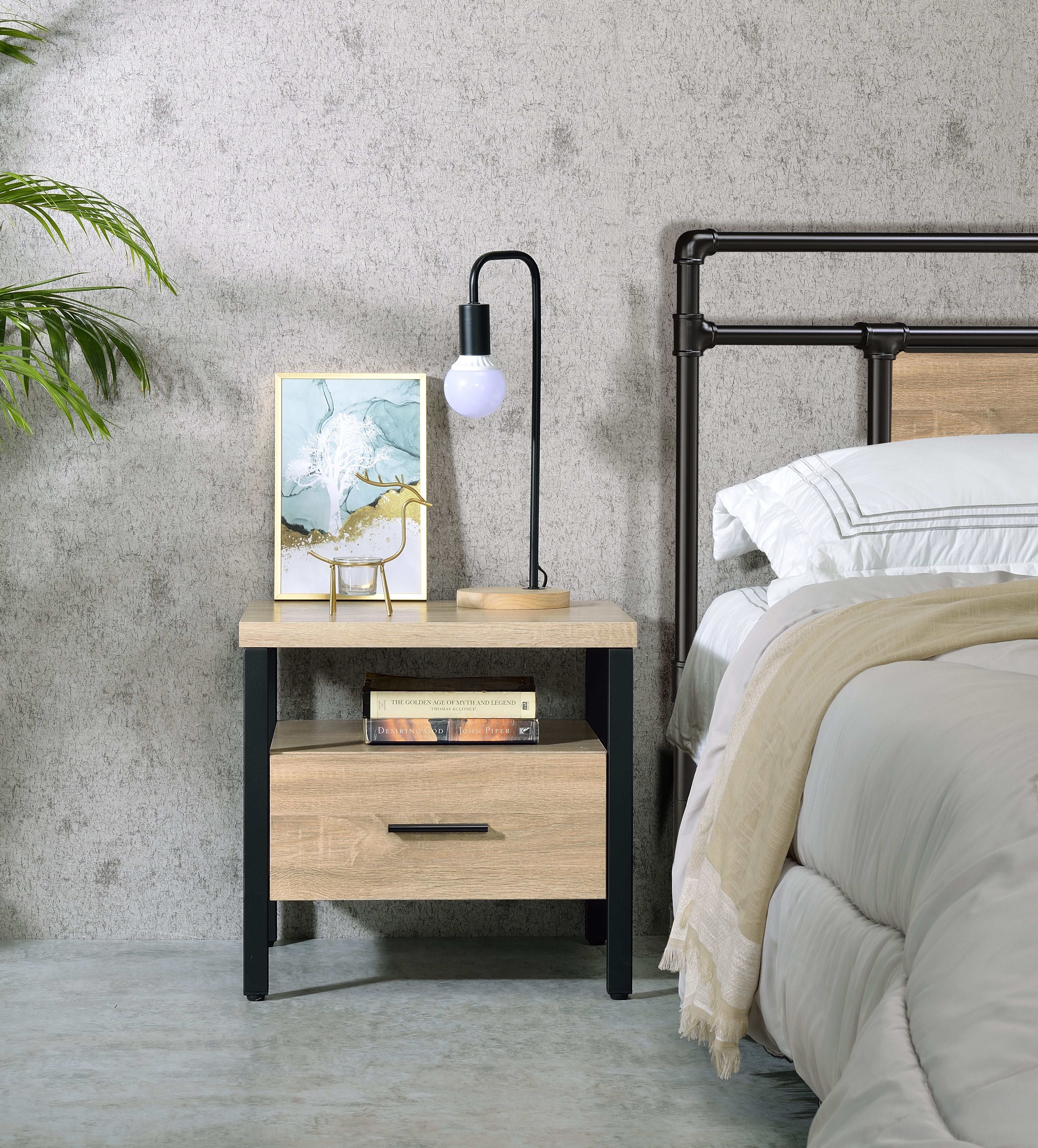 Acme Yawan Wooden Accent Table With Storage In Oak And Black