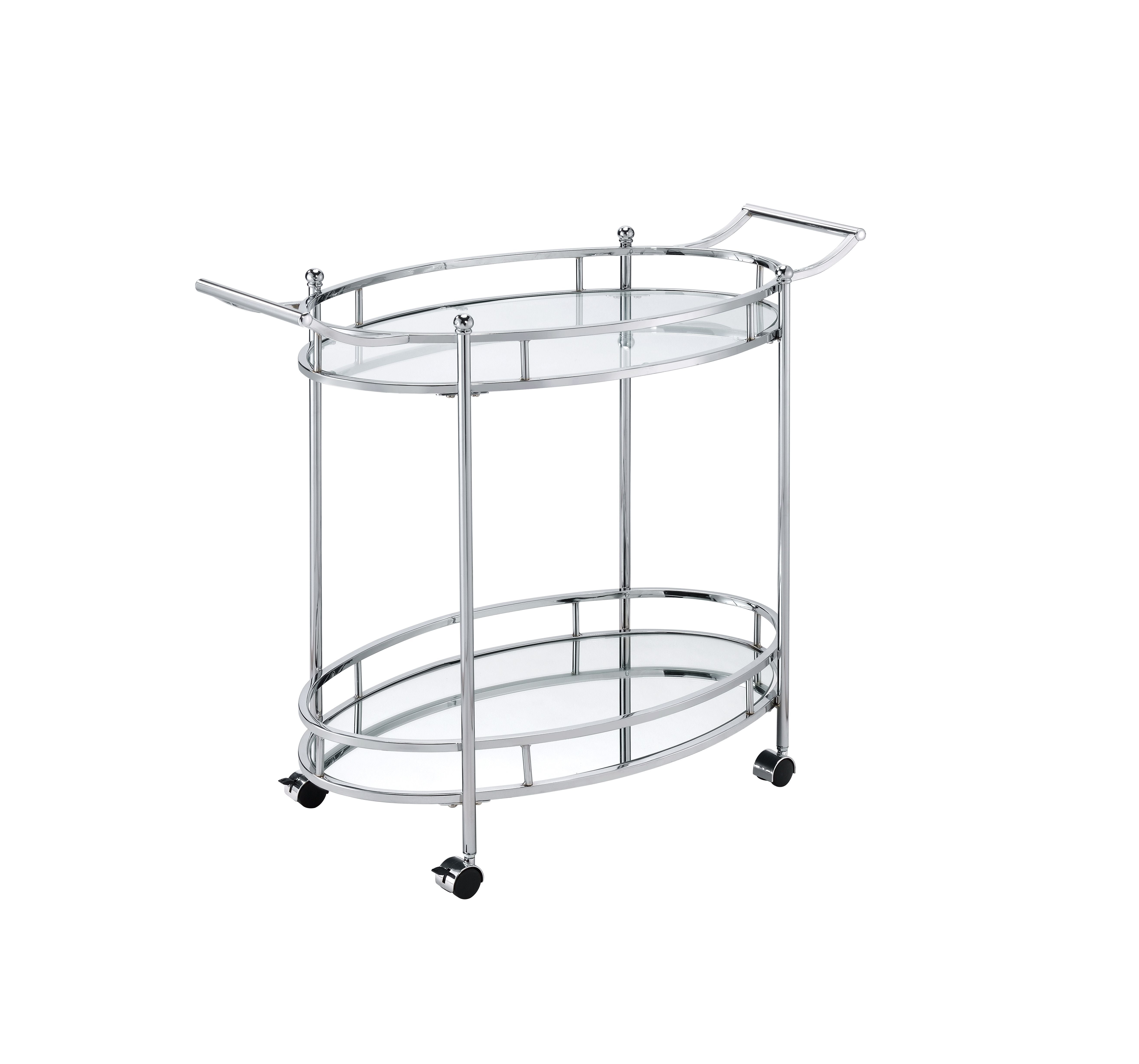 Acme Jinx 2 Glass Tier Shelves Serving Cart With Wheels In Clear And Chrome
