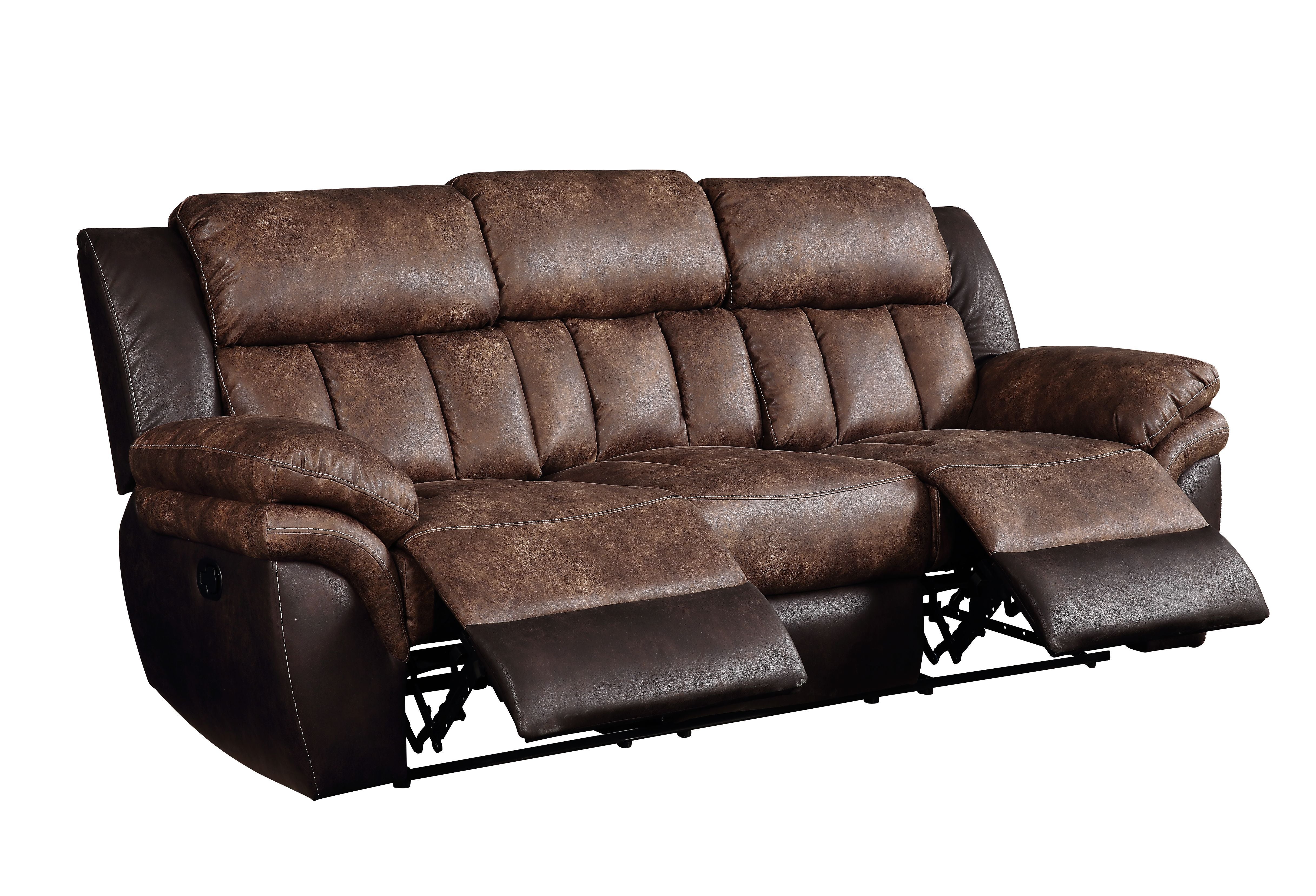 Acme Jaylen Sofa (Motion) In Toffee And Espresso Polished Microfiber