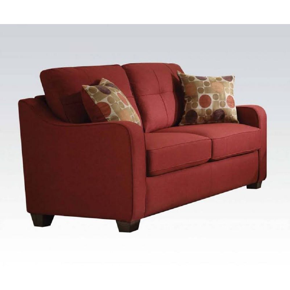 cleavon II Loveseat w2 Pillows in Red Linen 53561(D0102H7cgBJ)