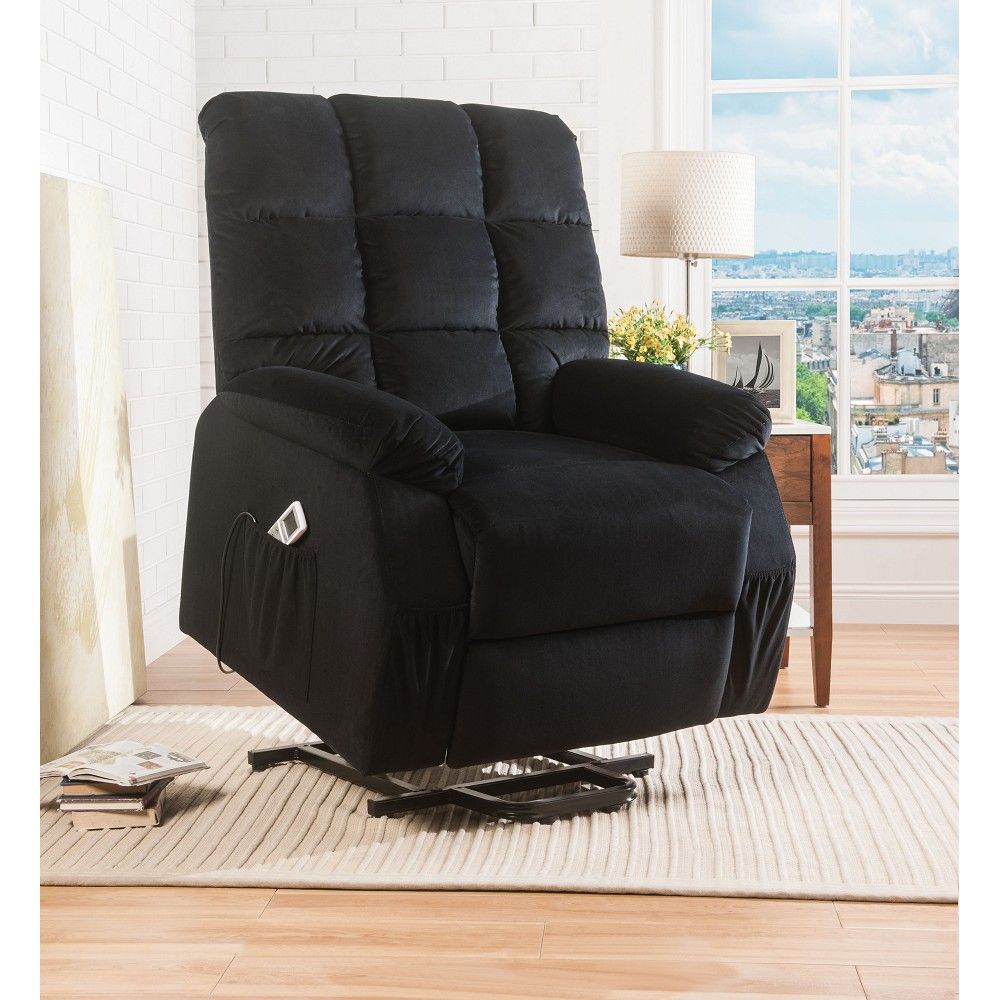 Acme Ipompea Velvet Tufted Recliner in Black