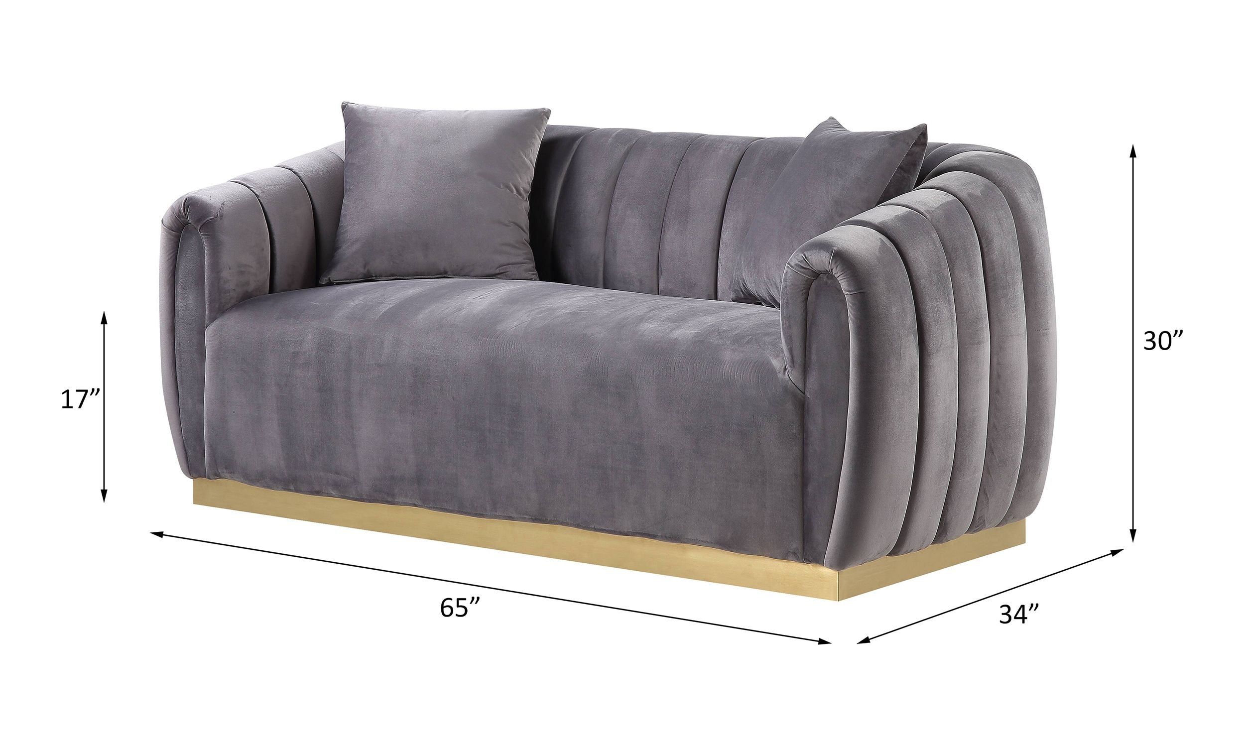 ACME Elchanon Loveseat w/2 Pillows in Gray Velvet & Gold Finish 55671