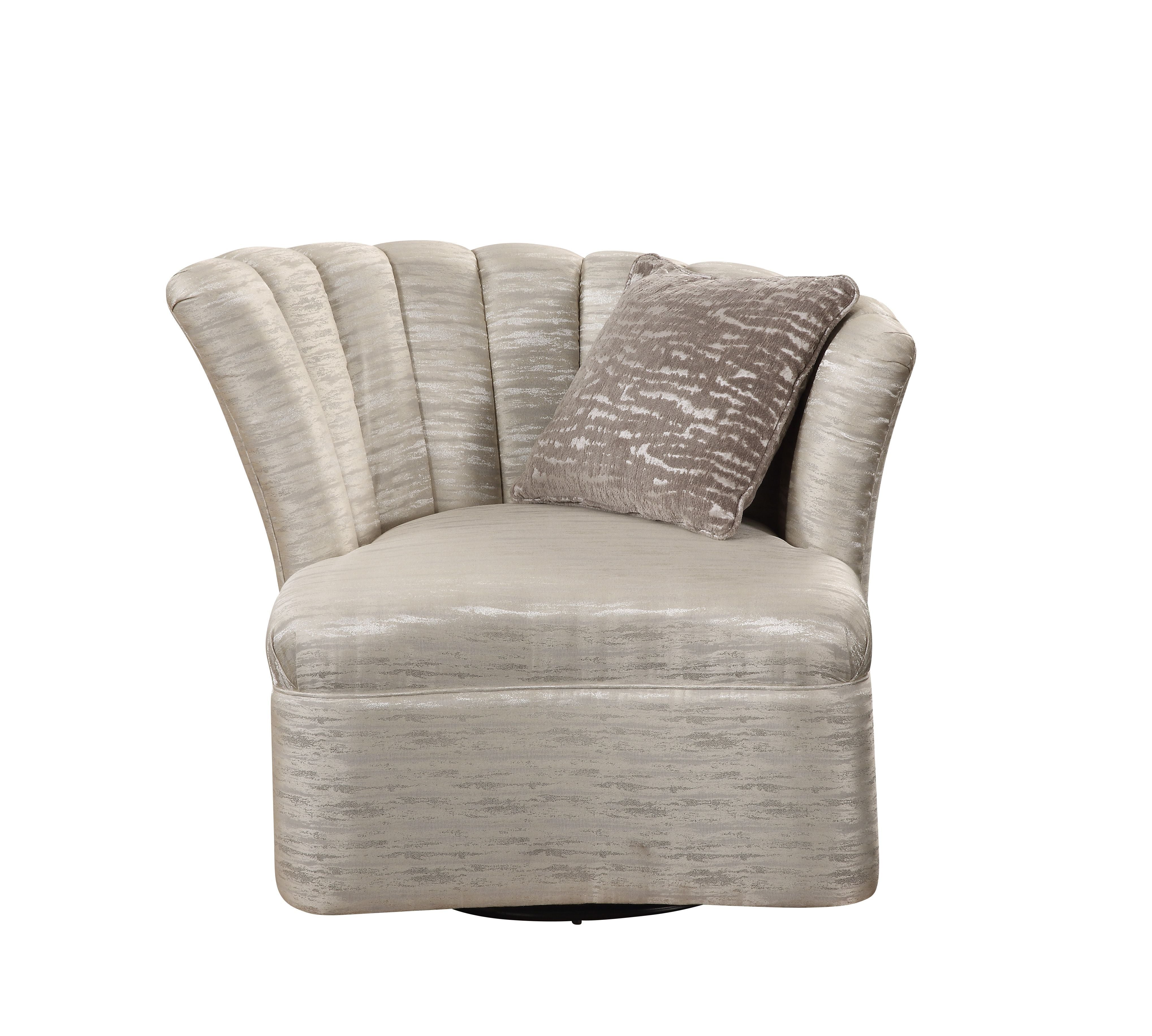 Acme Athalia Fabric Channeled Tufted Chair in Shimmering Pearl Beige