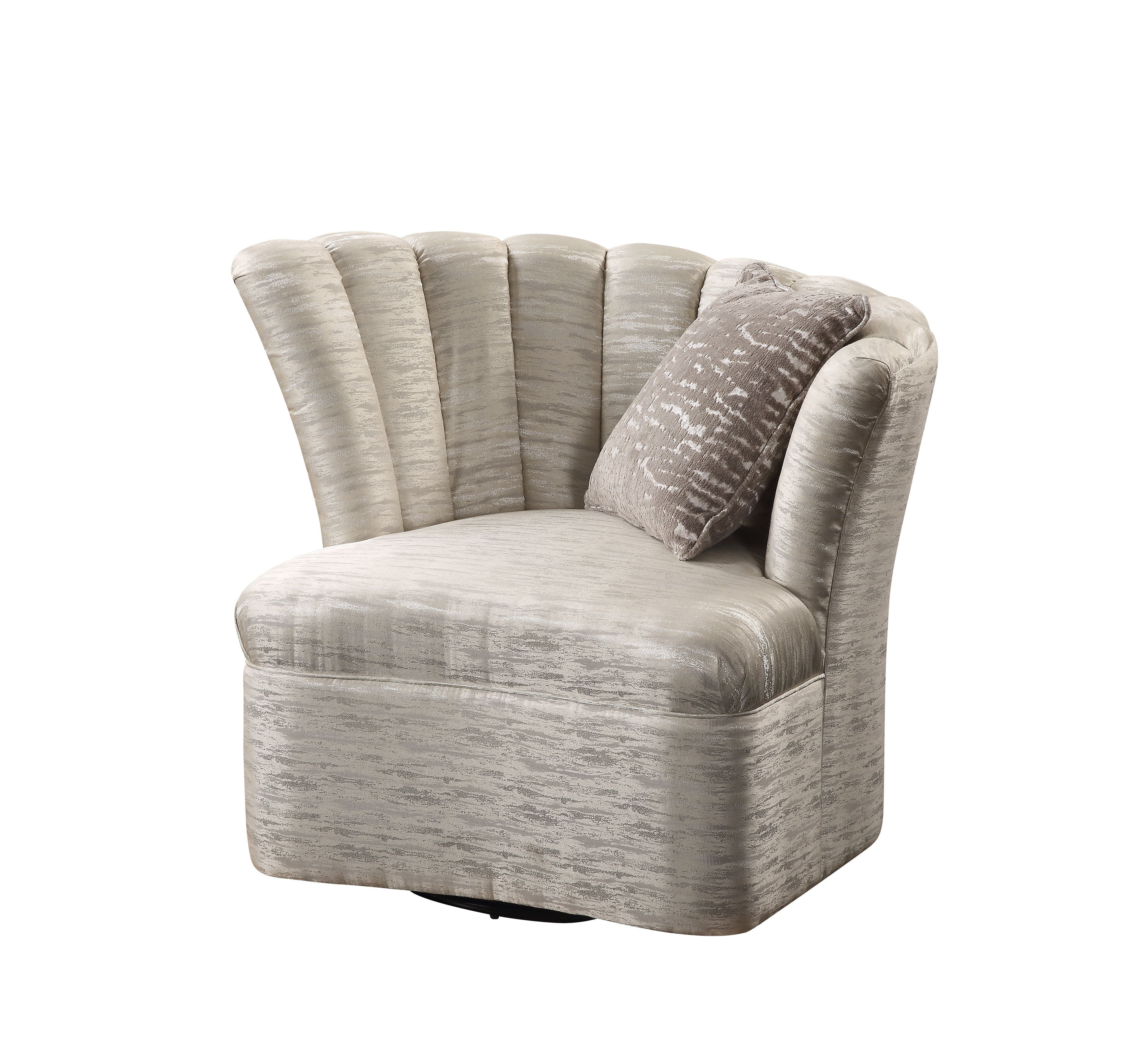 Acme Athalia Fabric Channeled Tufted Chair in Shimmering Pearl Beige