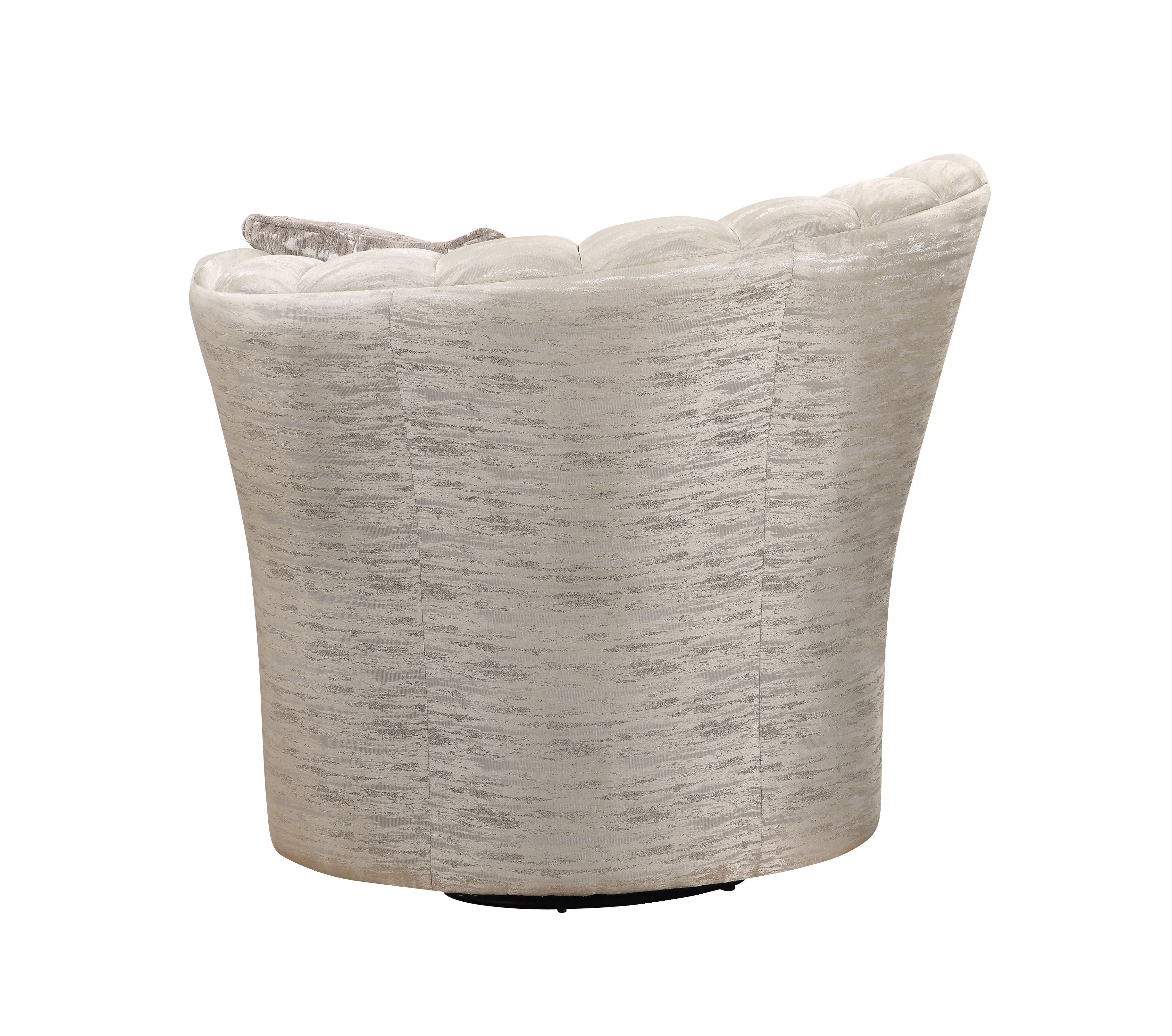 Acme Athalia Fabric Channeled Tufted Chair in Shimmering Pearl Beige