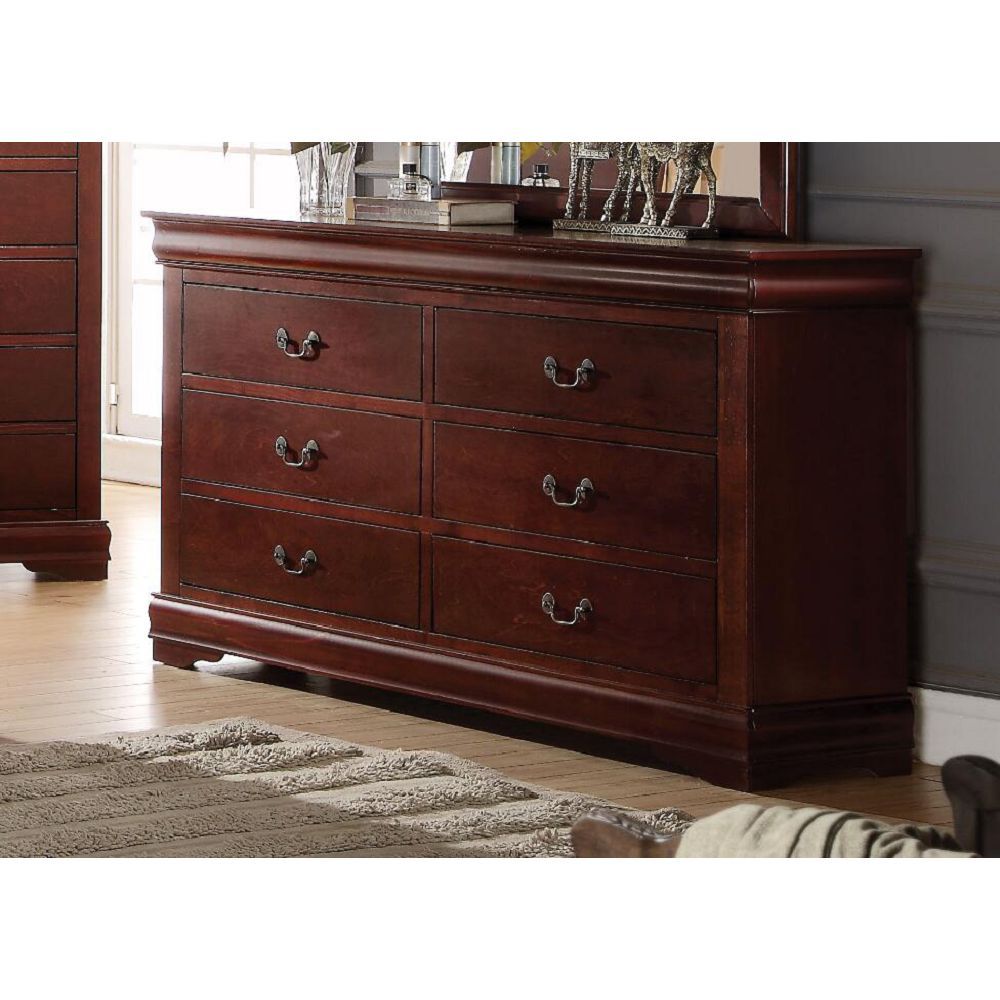 Acme Louis Philippe Rectangular Wood 6-Drawer Dresser in Cherry