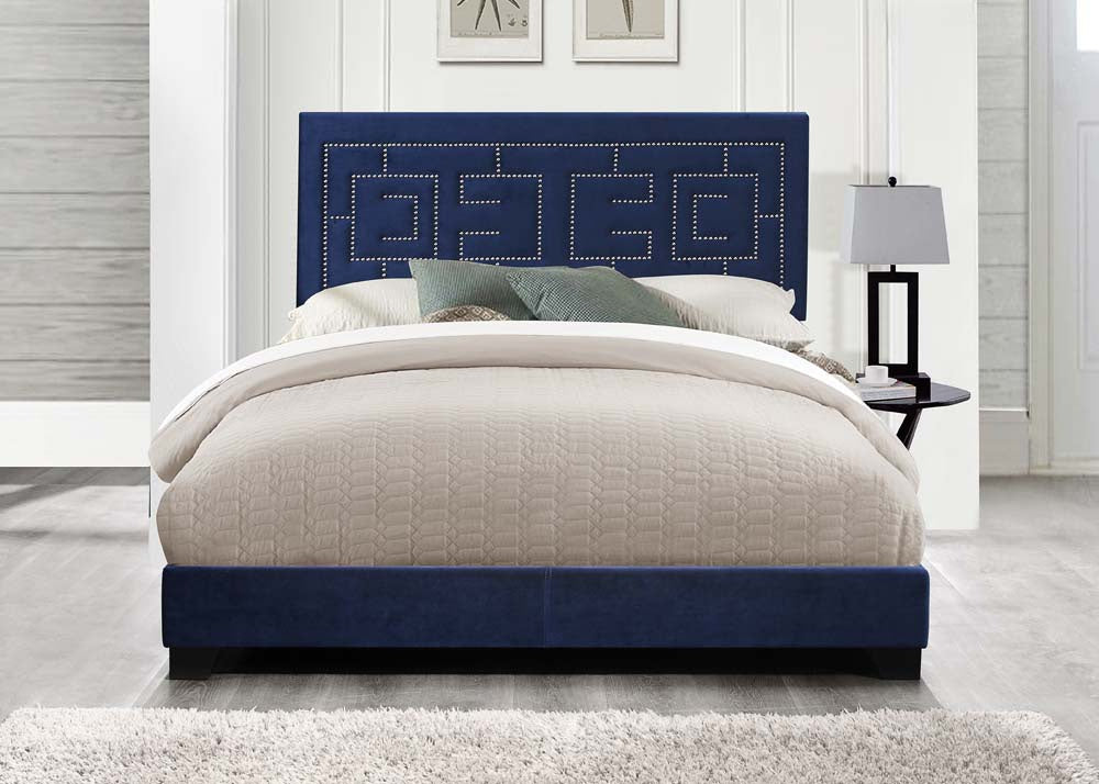 Acme Ishiko III Eastern King Bed in Dark Blue Velvet