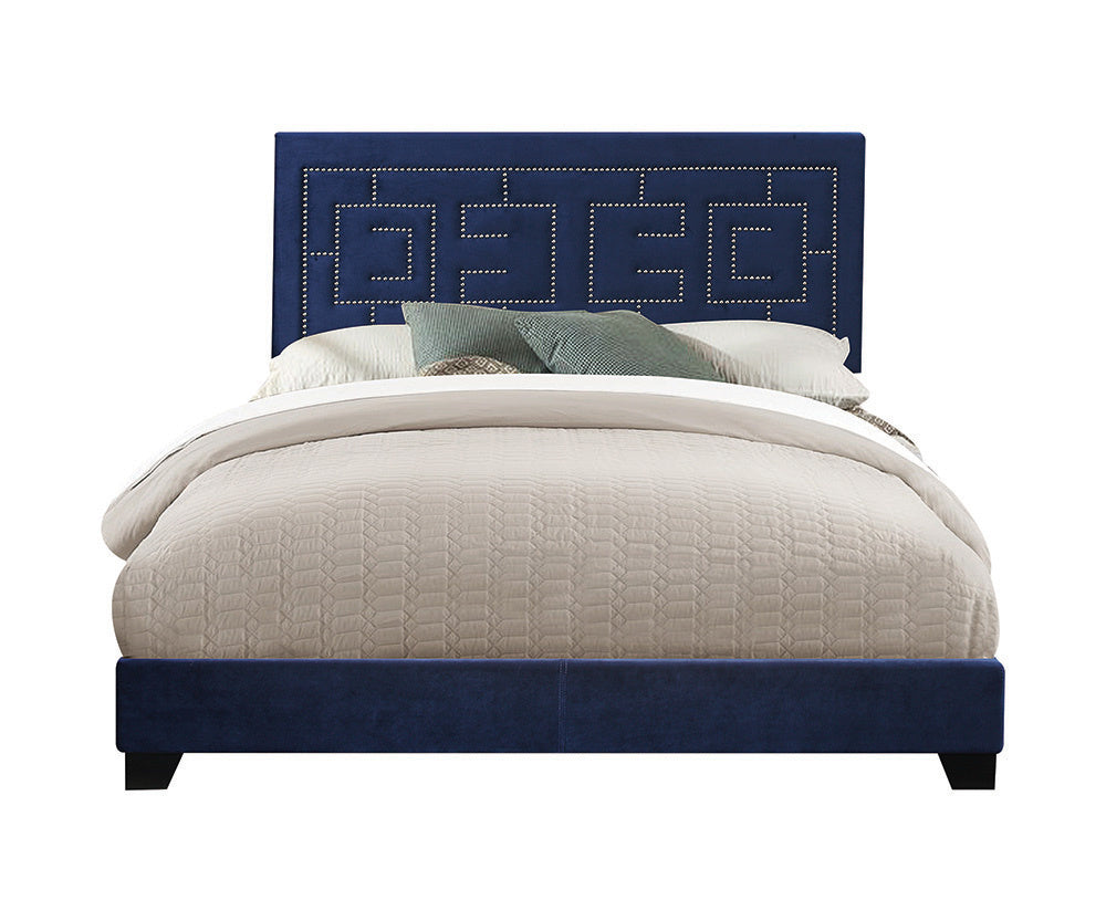 Acme Ishiko III Eastern King Bed in Dark Blue Velvet