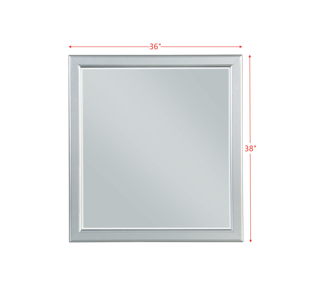 Acme Louis Philippe Wooden Rectangular Mirror In Platinum White