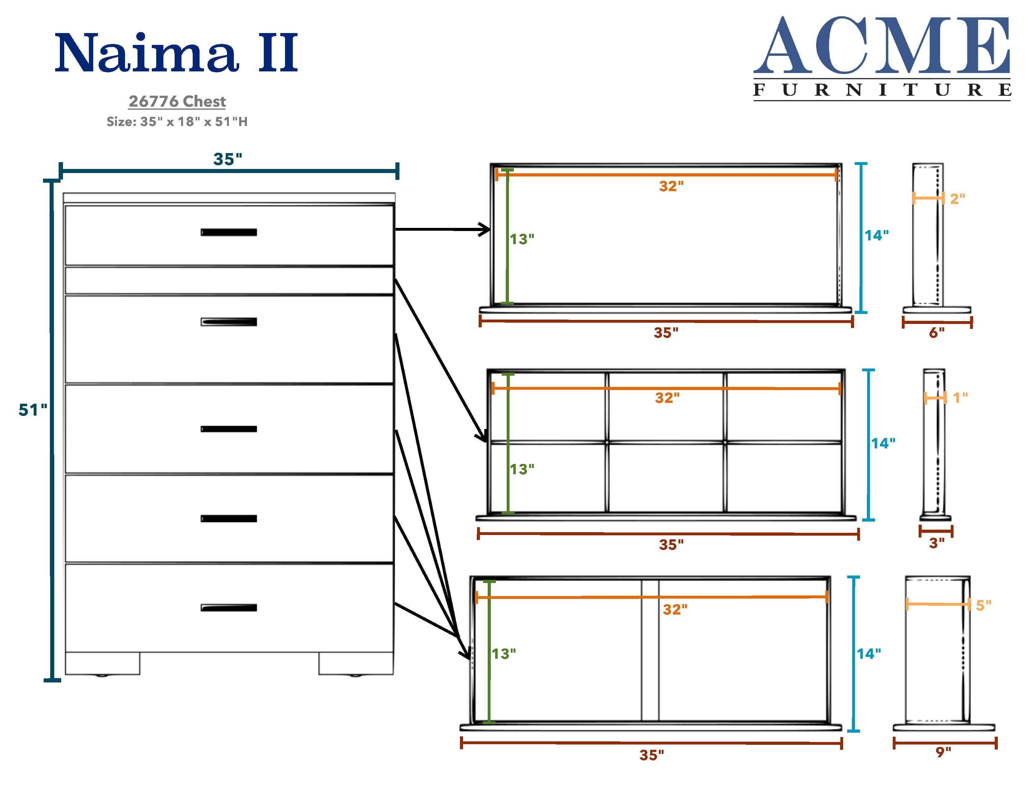 Acme Naima II 6 Drawer Chest in White