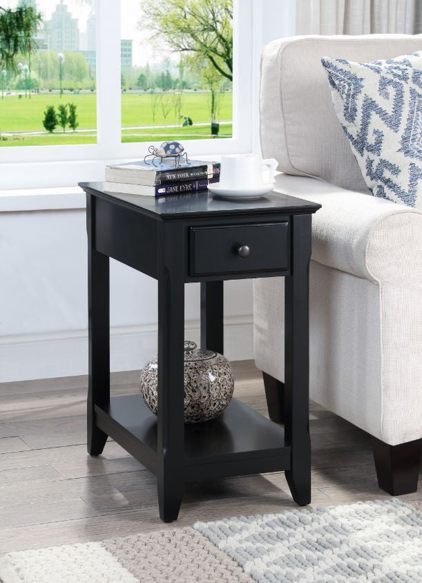 Acme Bertie Wooden Accent Table With Storage Drawer And 1 Tier Shelf In Black