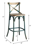 Acme Zaire Bar Stool with Wooden Seat in Antique Turquoise and Antique Oak