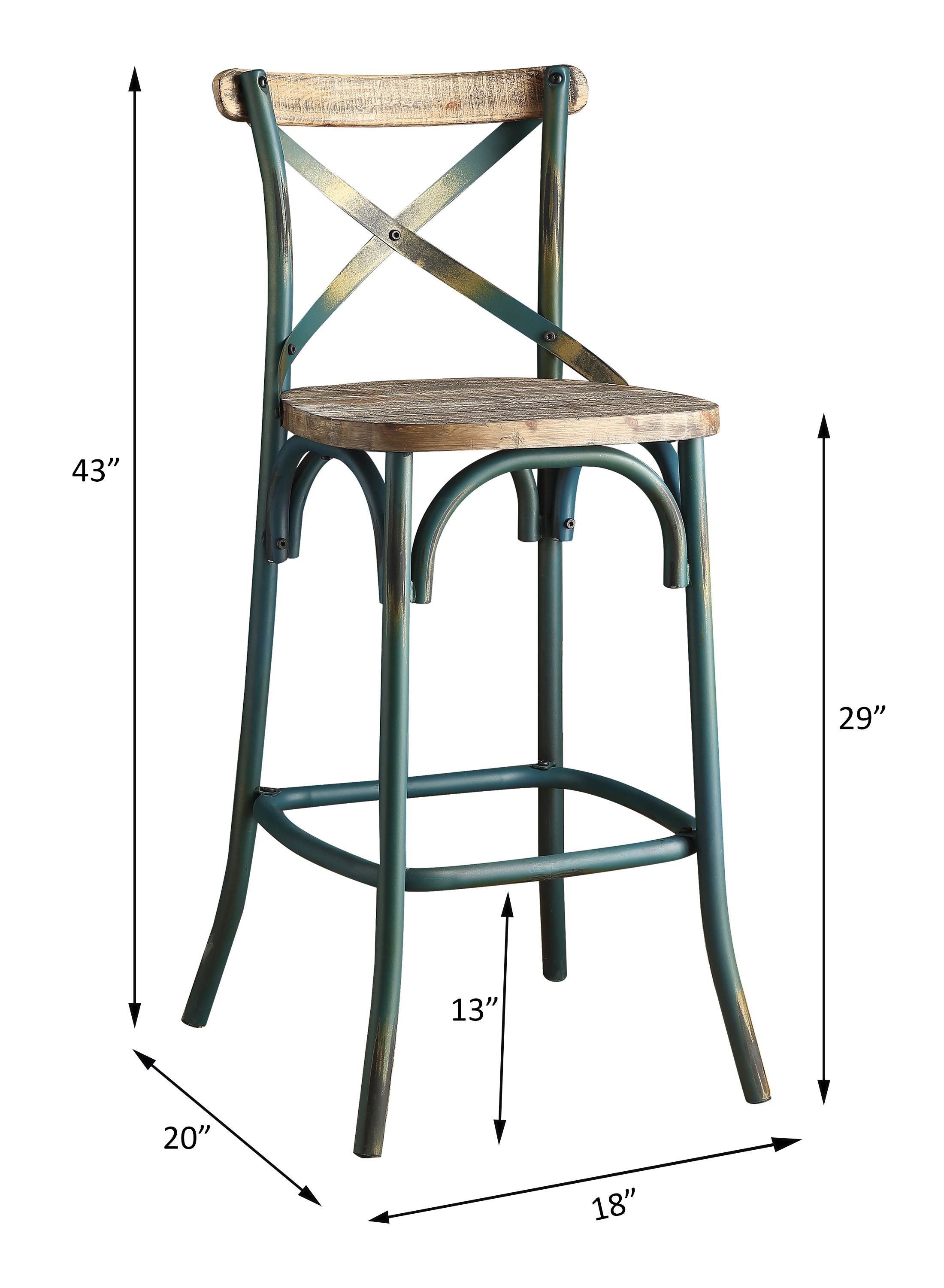 Acme Zaire Bar Stool with Wooden Seat in Antique Turquoise and Antique Oak