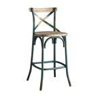Acme Zaire Bar Stool with Wooden Seat in Antique Turquoise and Antique Oak