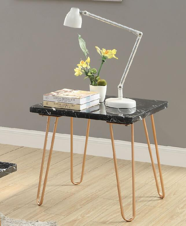 Acme Telestis 22" Square Marble Top End Table in Black and Gold