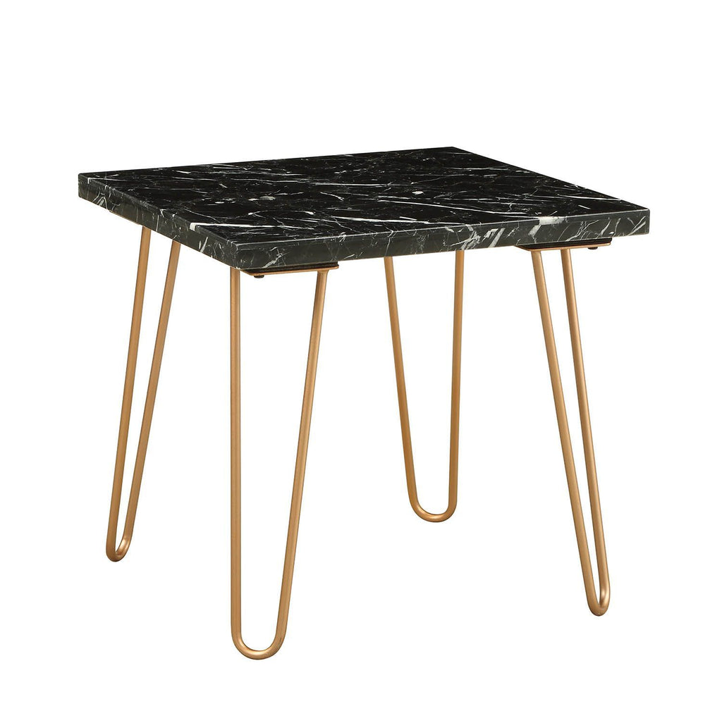 Acme Telestis 22" Square Marble Top End Table in Black and Gold