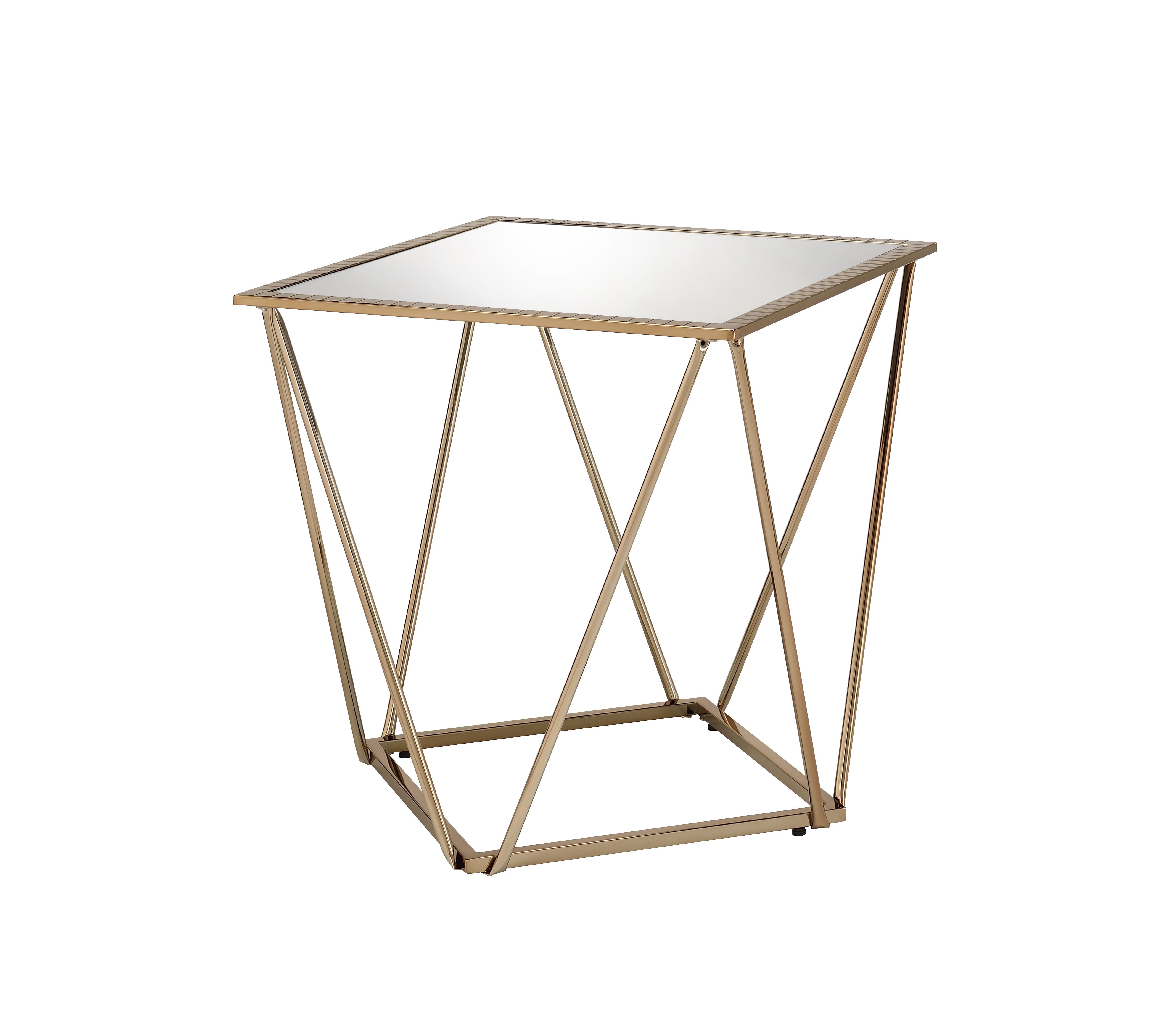 Acme Fogya Square Glass Top End Table In Mirrored And Champagne Gold