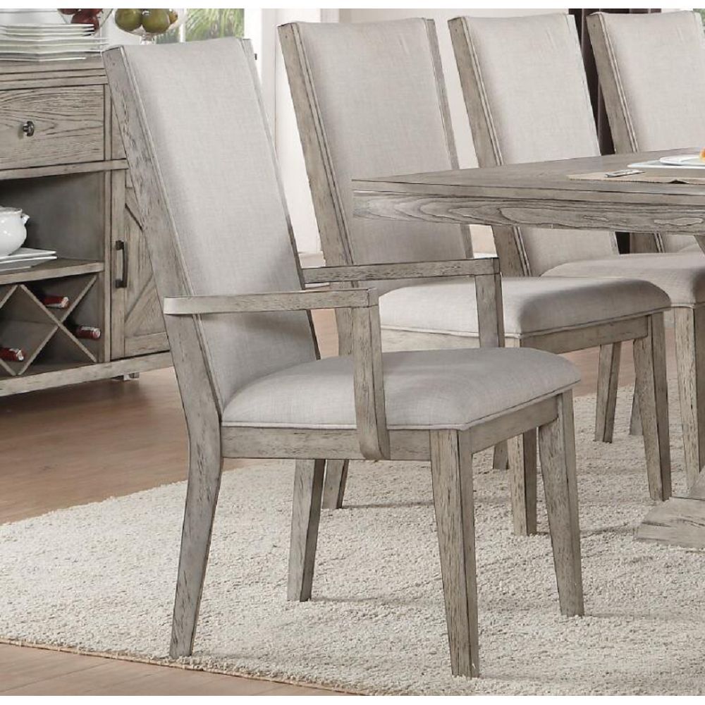 ACME Rocky Arm Chair (Set-2) - - Fabric & Gray Oak
