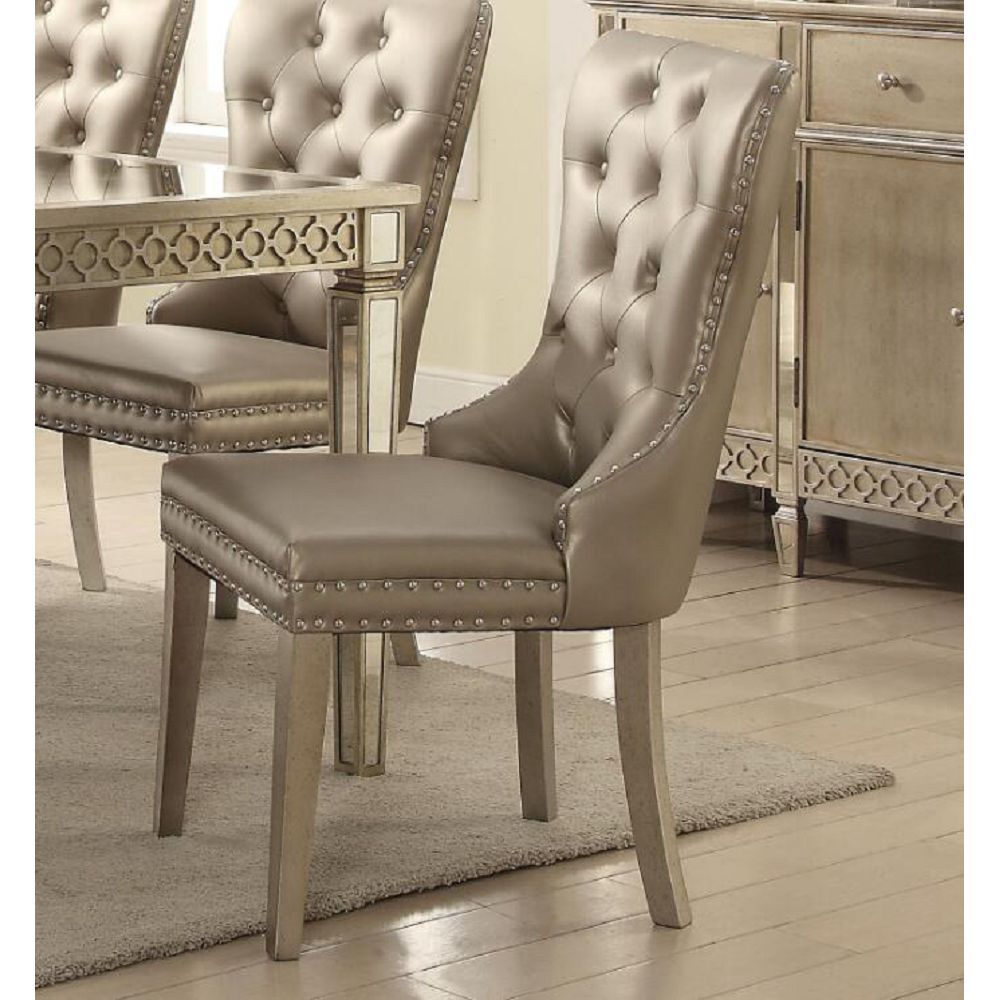Acme Kacela Faux Leather Tufted Dining Side Chair in Champagne Brown