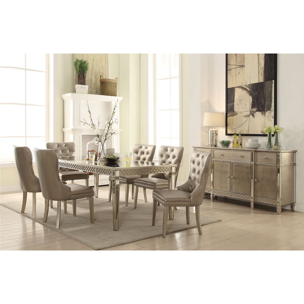 Acme Kacela Faux Leather Tufted Dining Side Chair in Champagne Brown