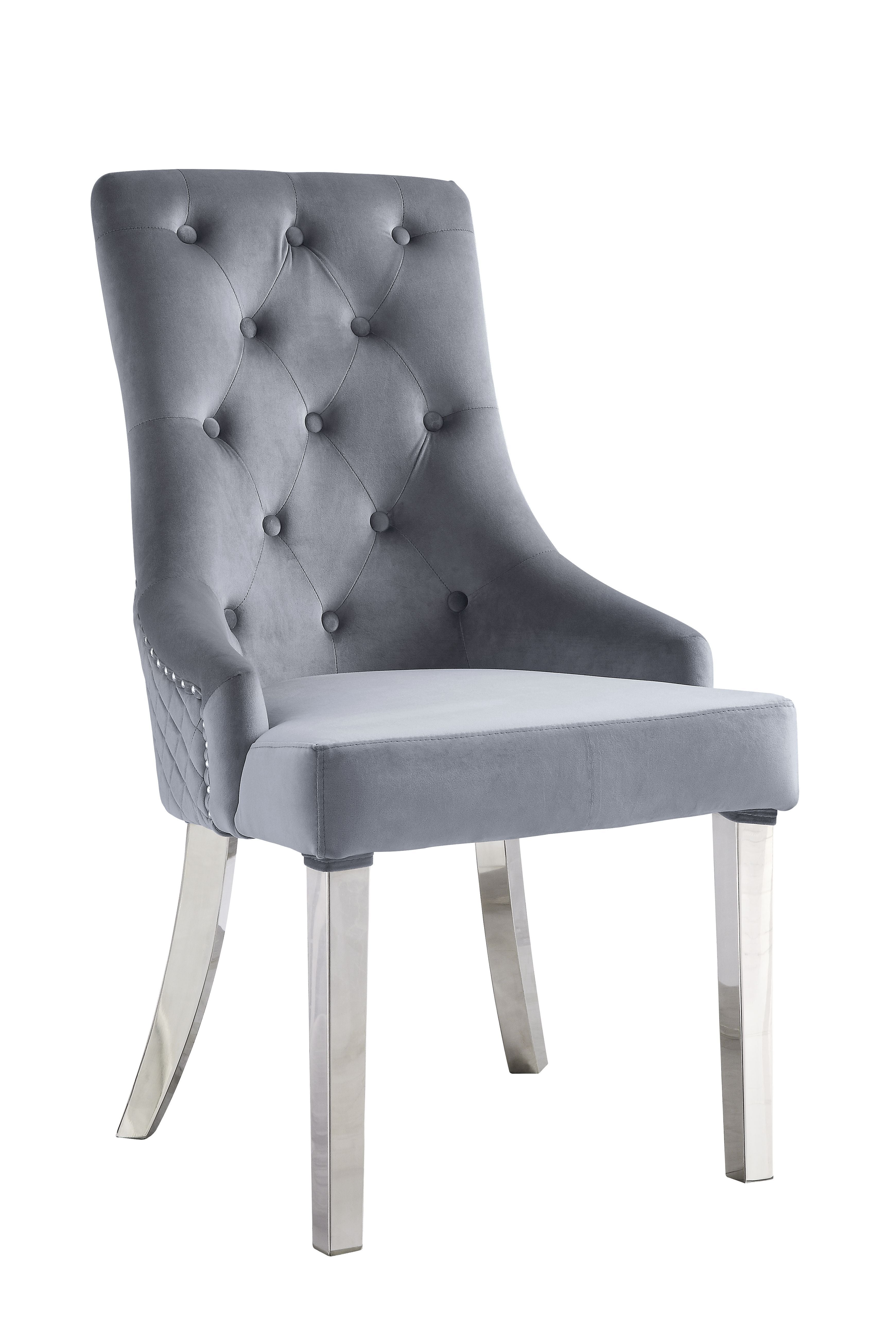 Acme Satinka Tufted Fabric Side Chair in Gray and Mirrored Silver (Set of 2)