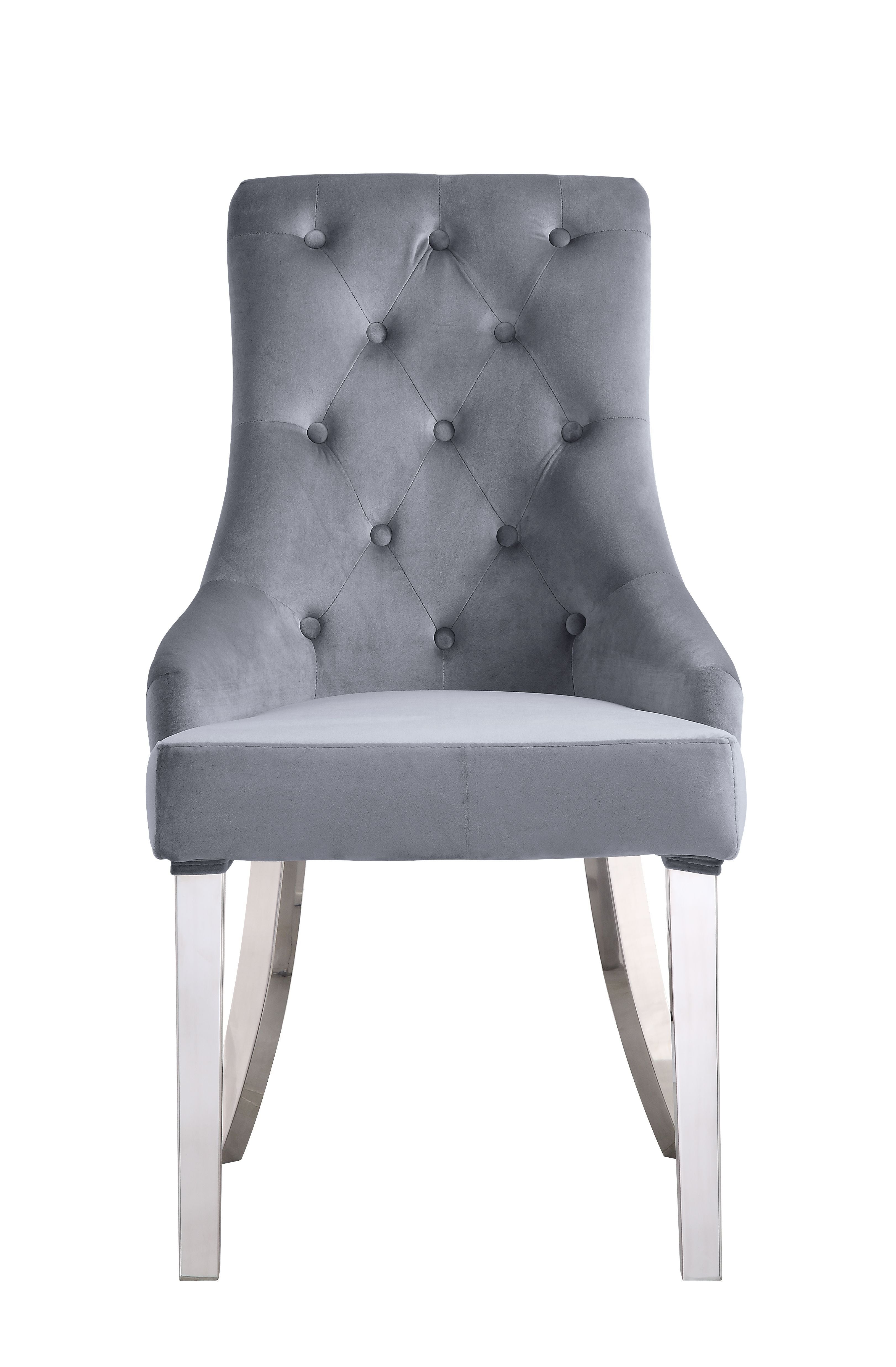 Acme Satinka Tufted Fabric Side Chair in Gray and Mirrored Silver (Set of 2)