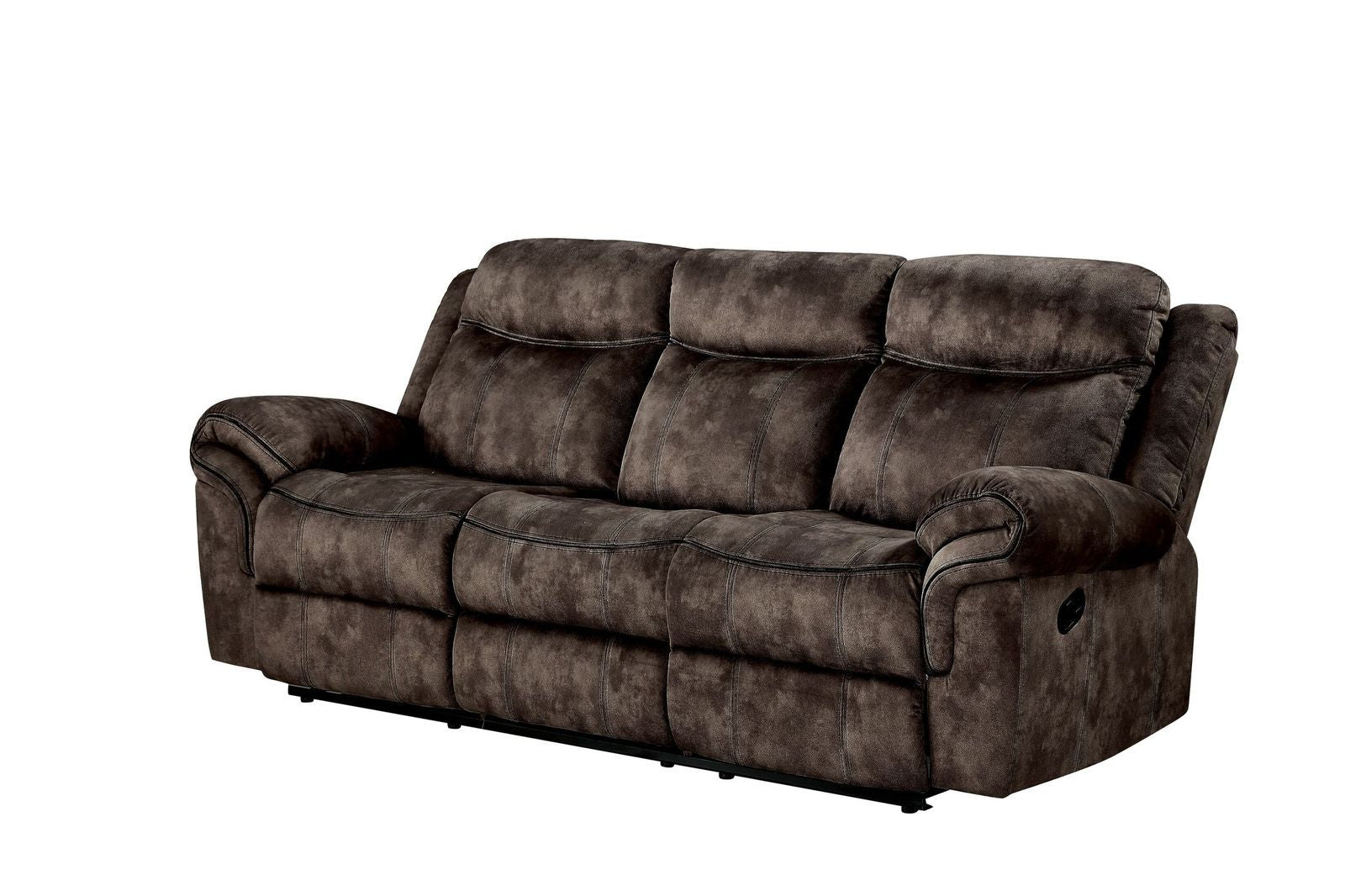Acme Zubaida Velvet Motion Reclining Sofa with USB Dock in 2-Tone Chocolate