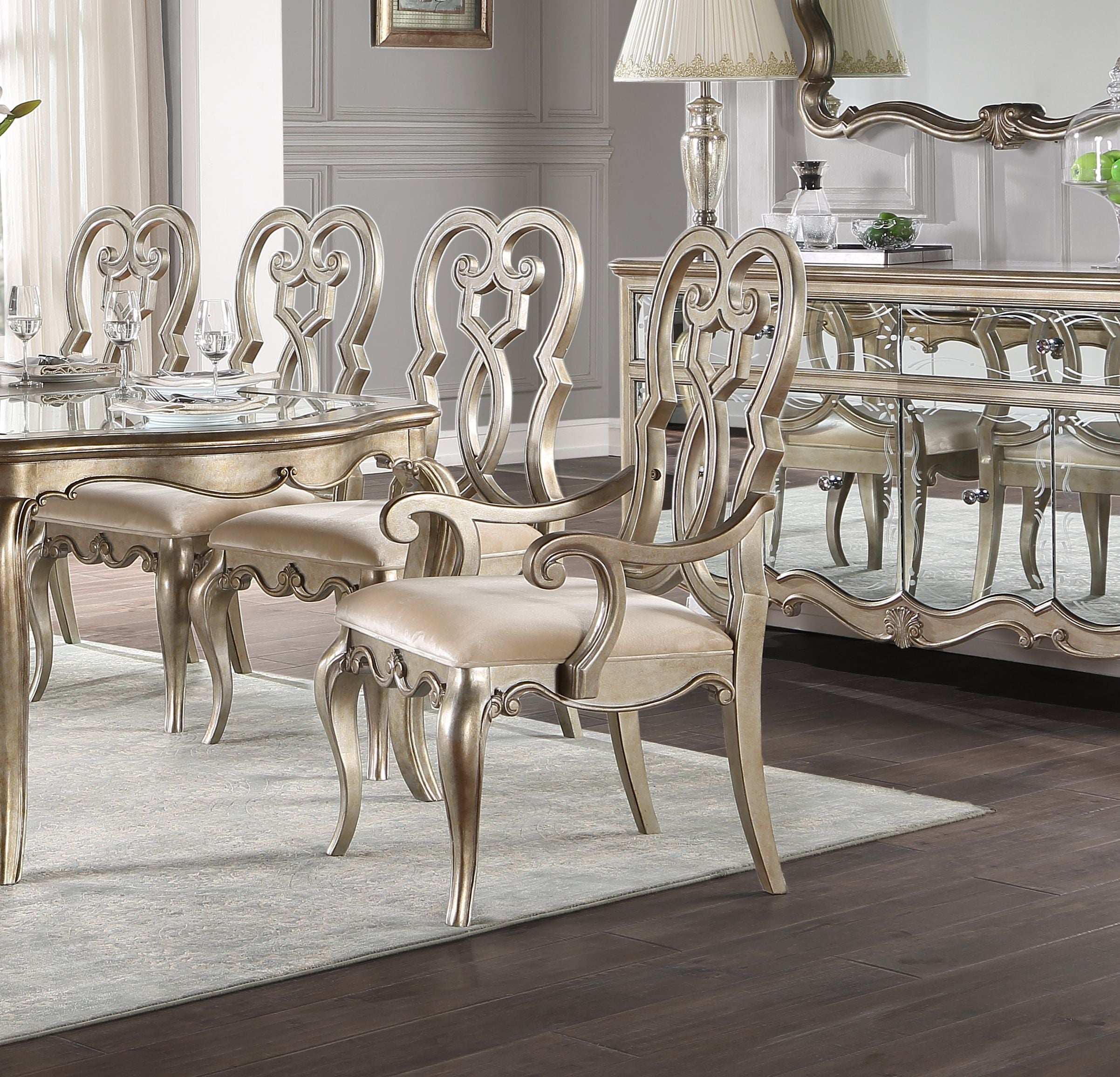 Acme Esteban Velvet Upholstered Arm Chair in Ivory