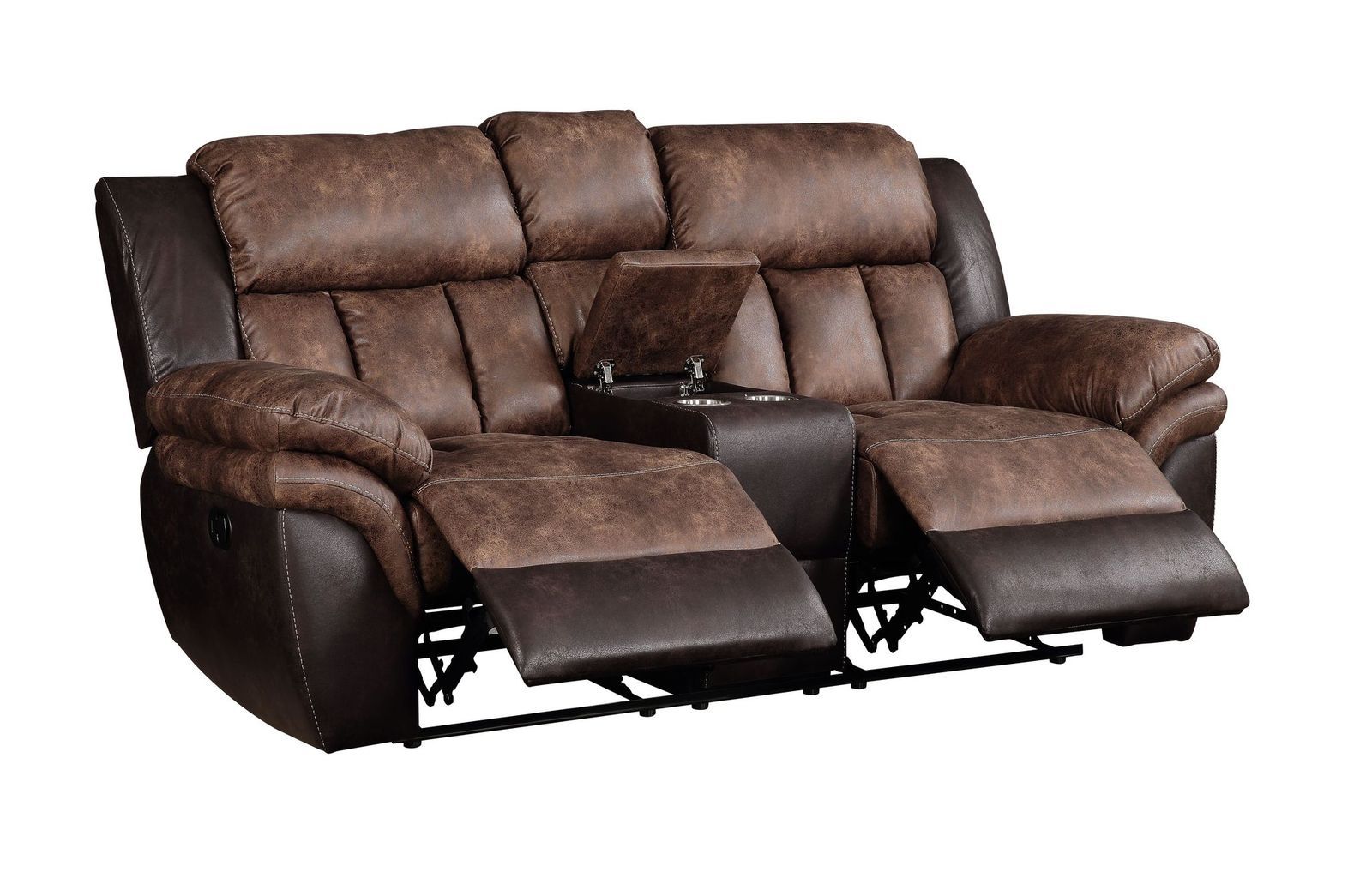 Acme Jaylen Microfiber Reclining Loveseat With Console In Toffee And Espresso