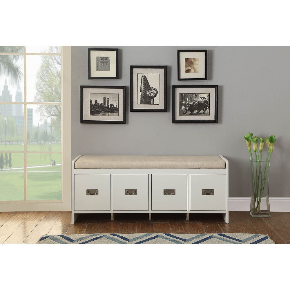Berci Bench wStorage in Beige Fabric & White 96775(D0102H7cVD2)